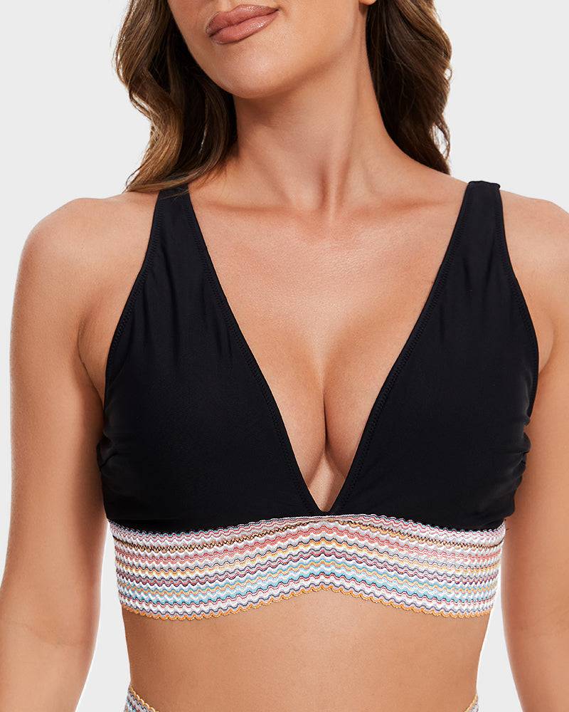 Bikini femme taille haute gainant colorblock réglable