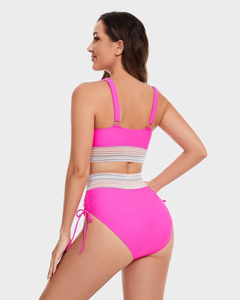 Bikini femme taille haute gainant colorblock réglable