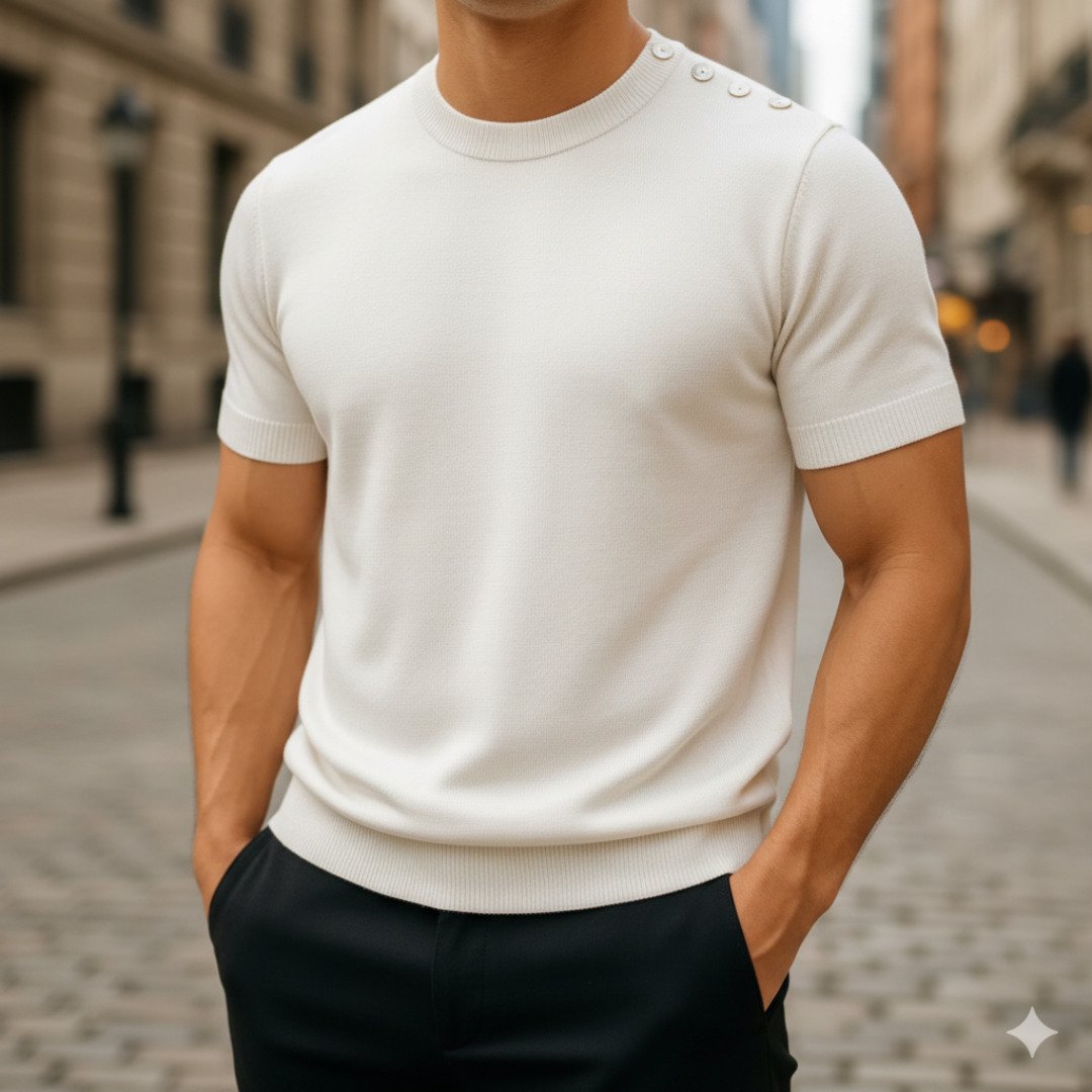 Pull homme cachemire manches courtes coupe régulière