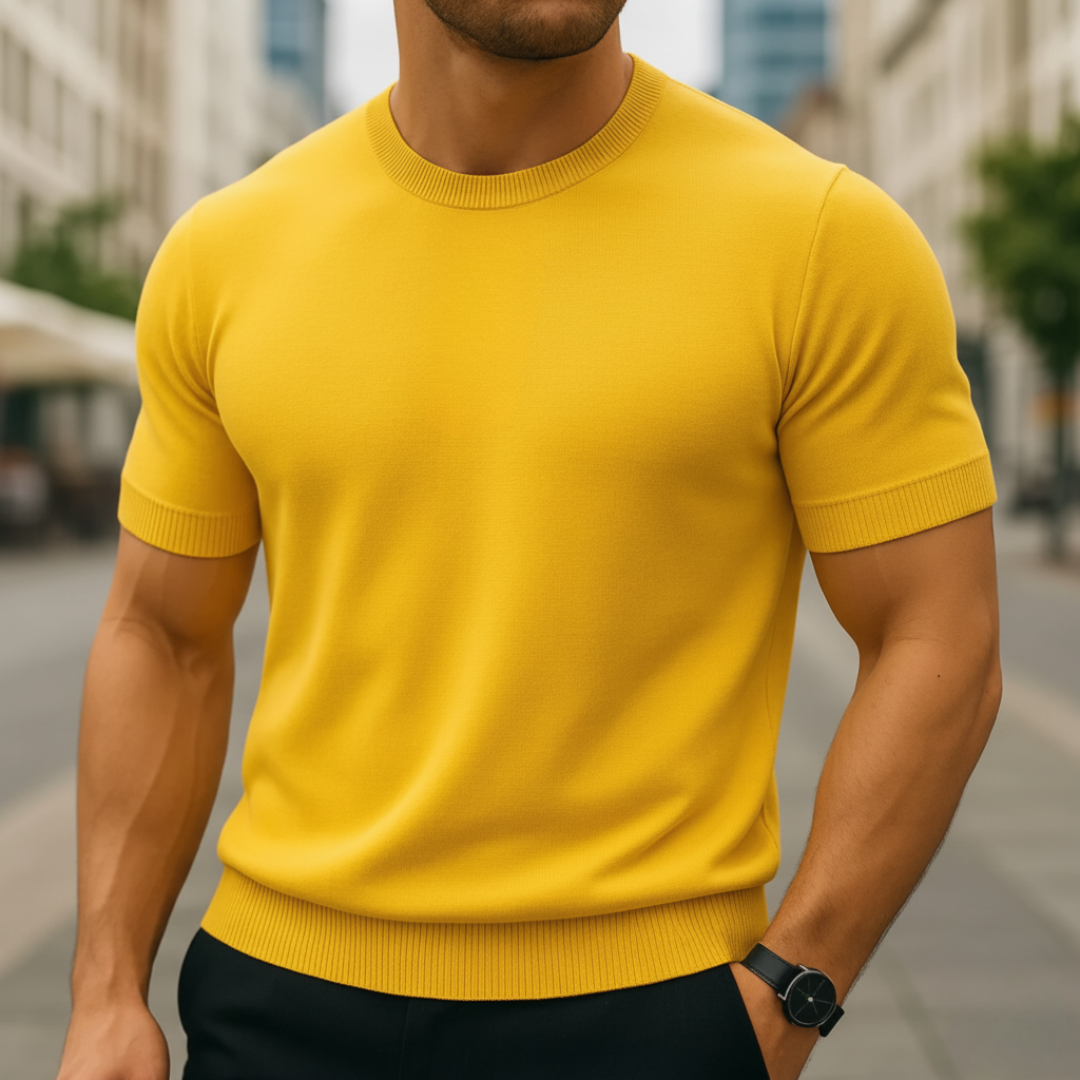 Pull homme cachemire manches courtes coupe régulière