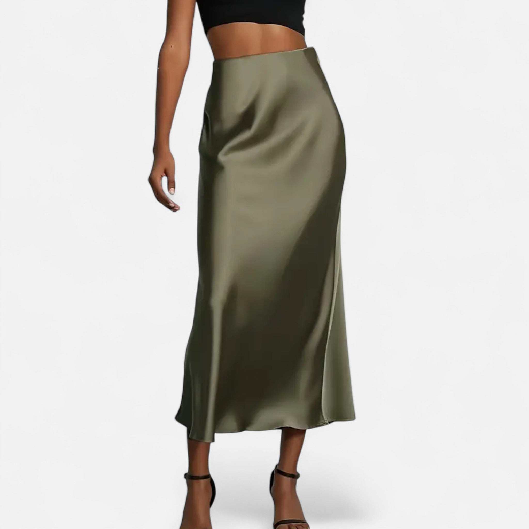 Jupe satin femme taille haute midi élégante