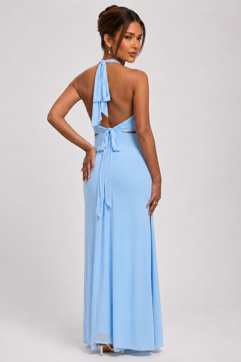 Robe Maxi Maternité Col Licou Dos Nu Fente Latérale