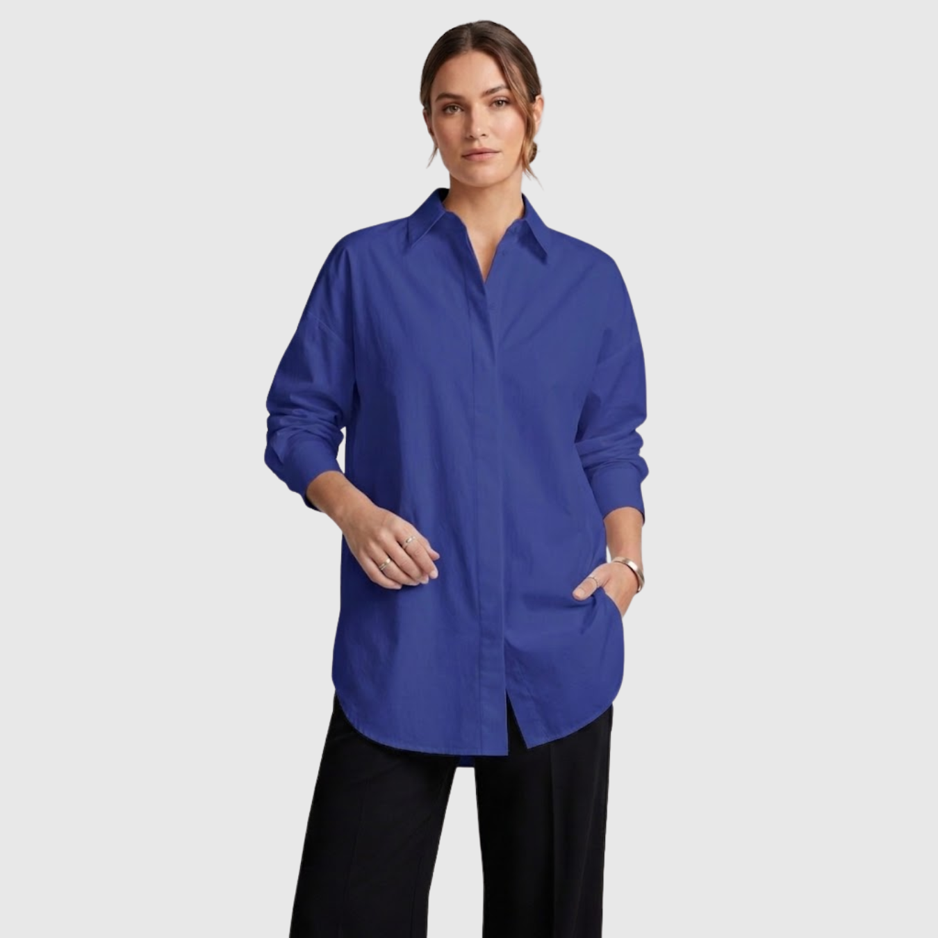 Chemise femme longue manches longues col chemise coupe ample boutonnée