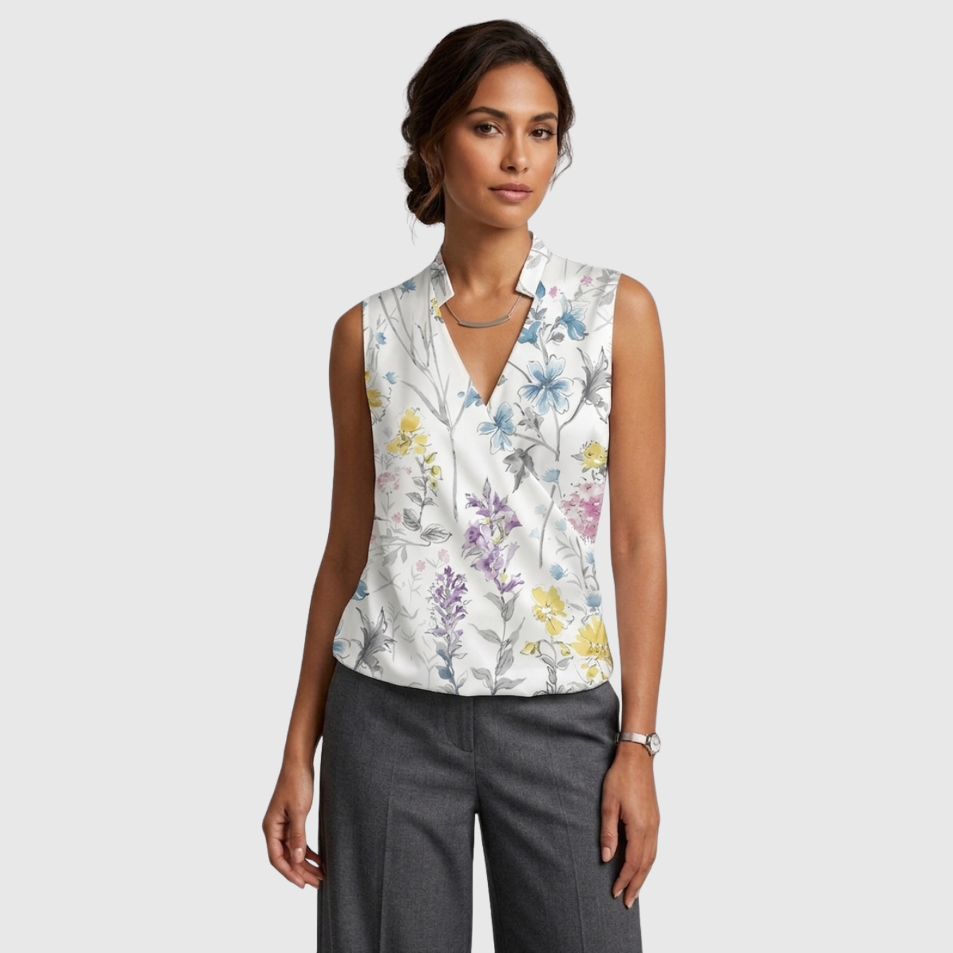 Blouse femme cache-cœur sans manches col V coupe fluide