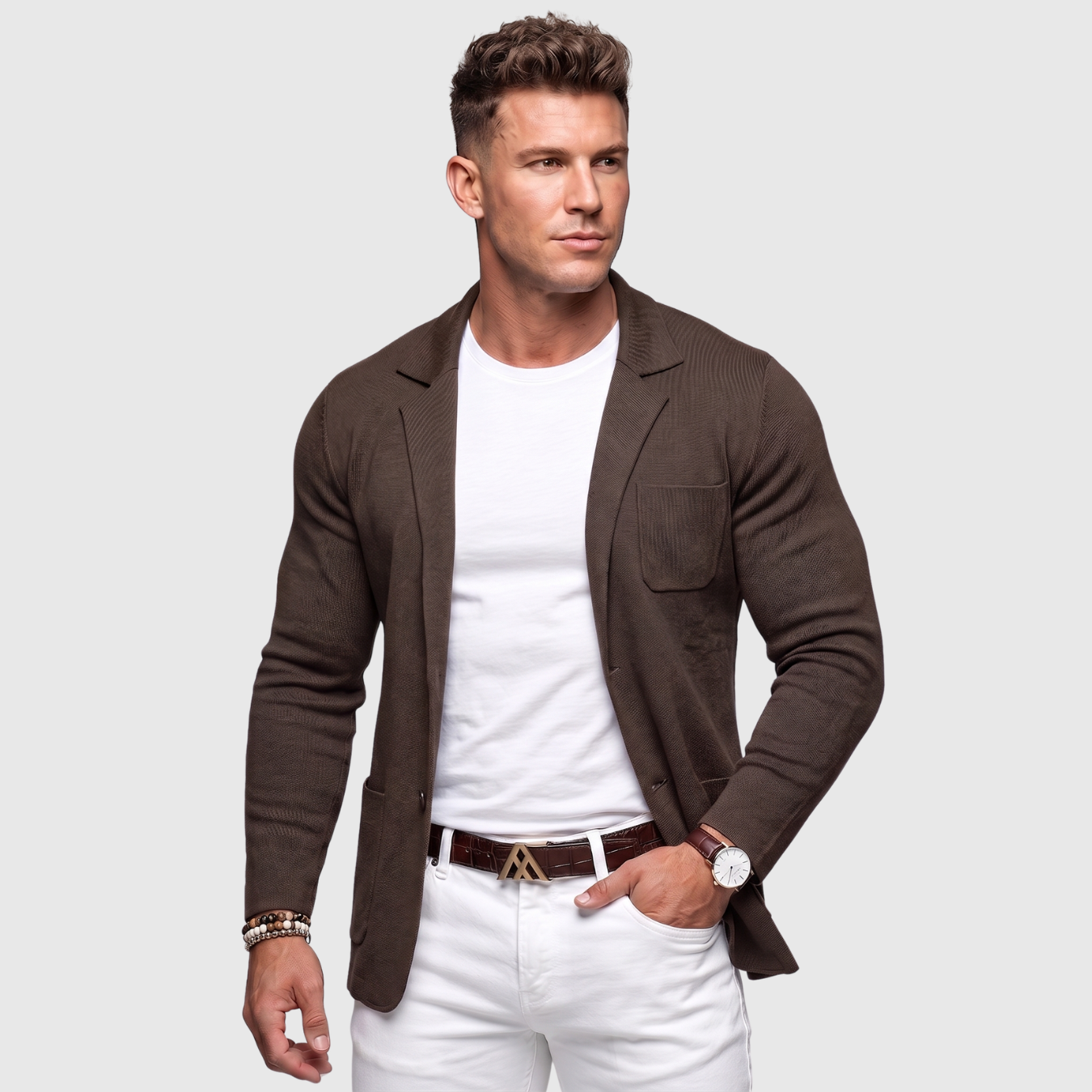 Blazer homme maille décontracté coupe ajustée style casual chic
