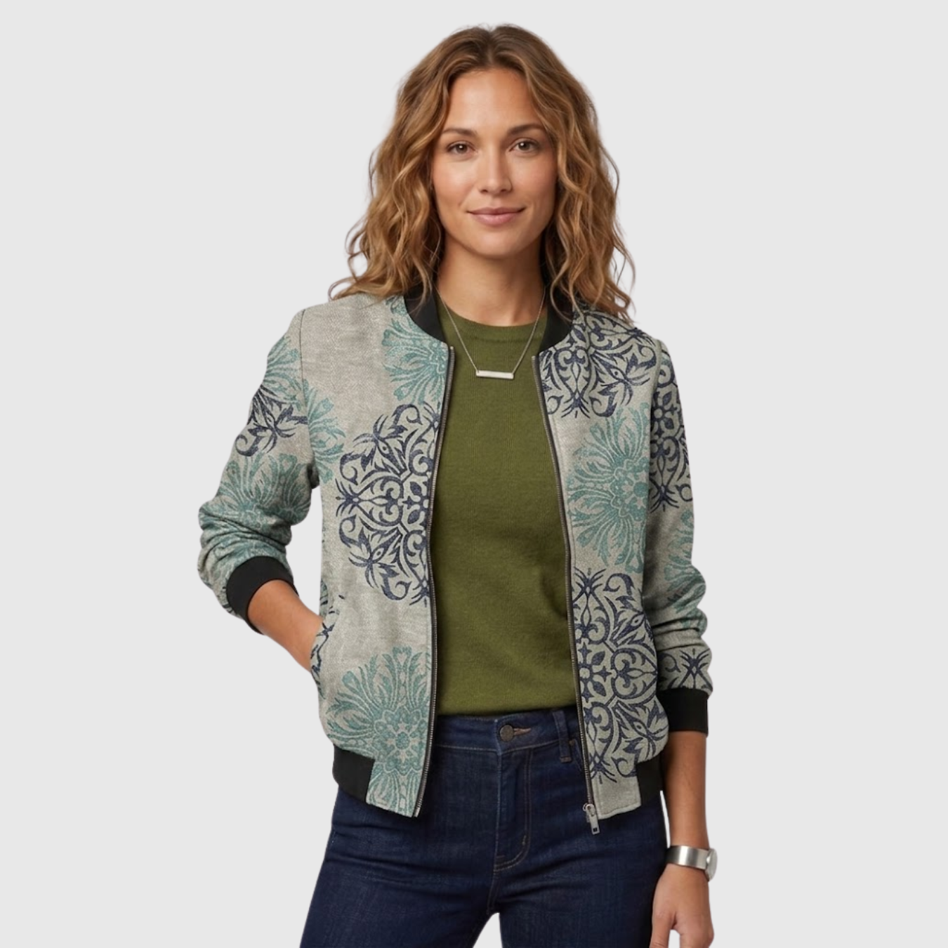 Blouson bomber femme imprimé floral fermeture zippée manches longues