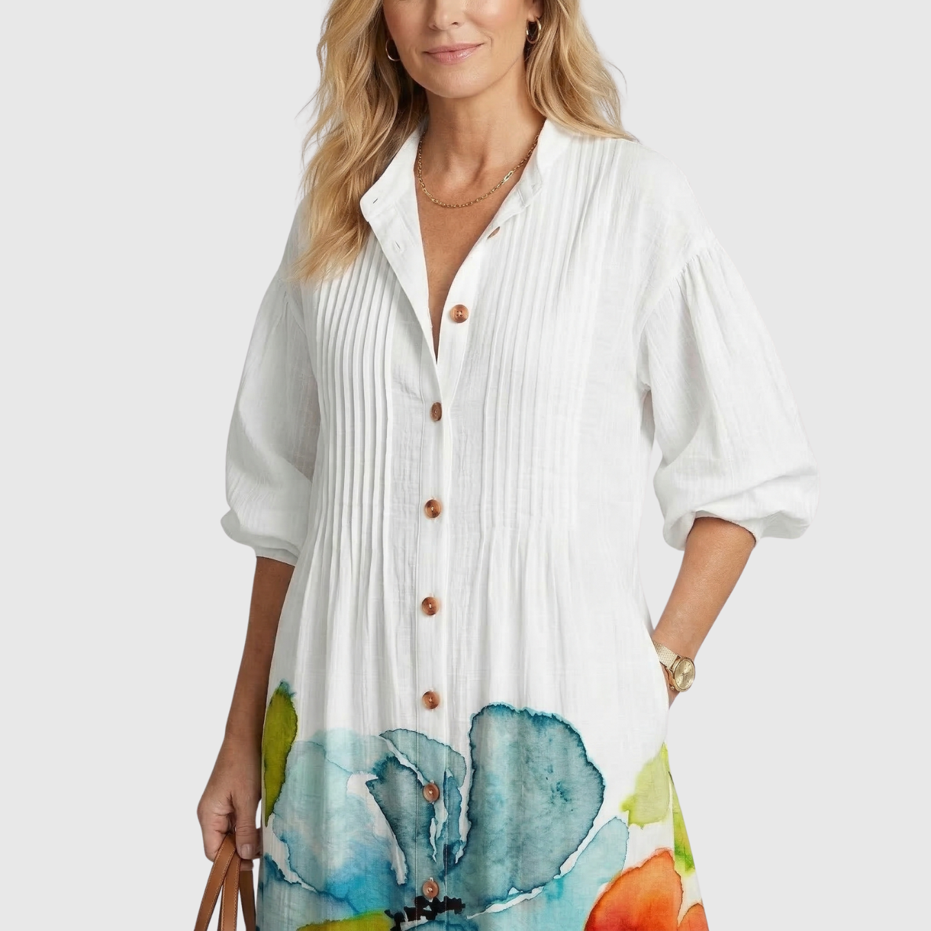 Robe longue femme col en V manches courtes coupe fluide taille empire été