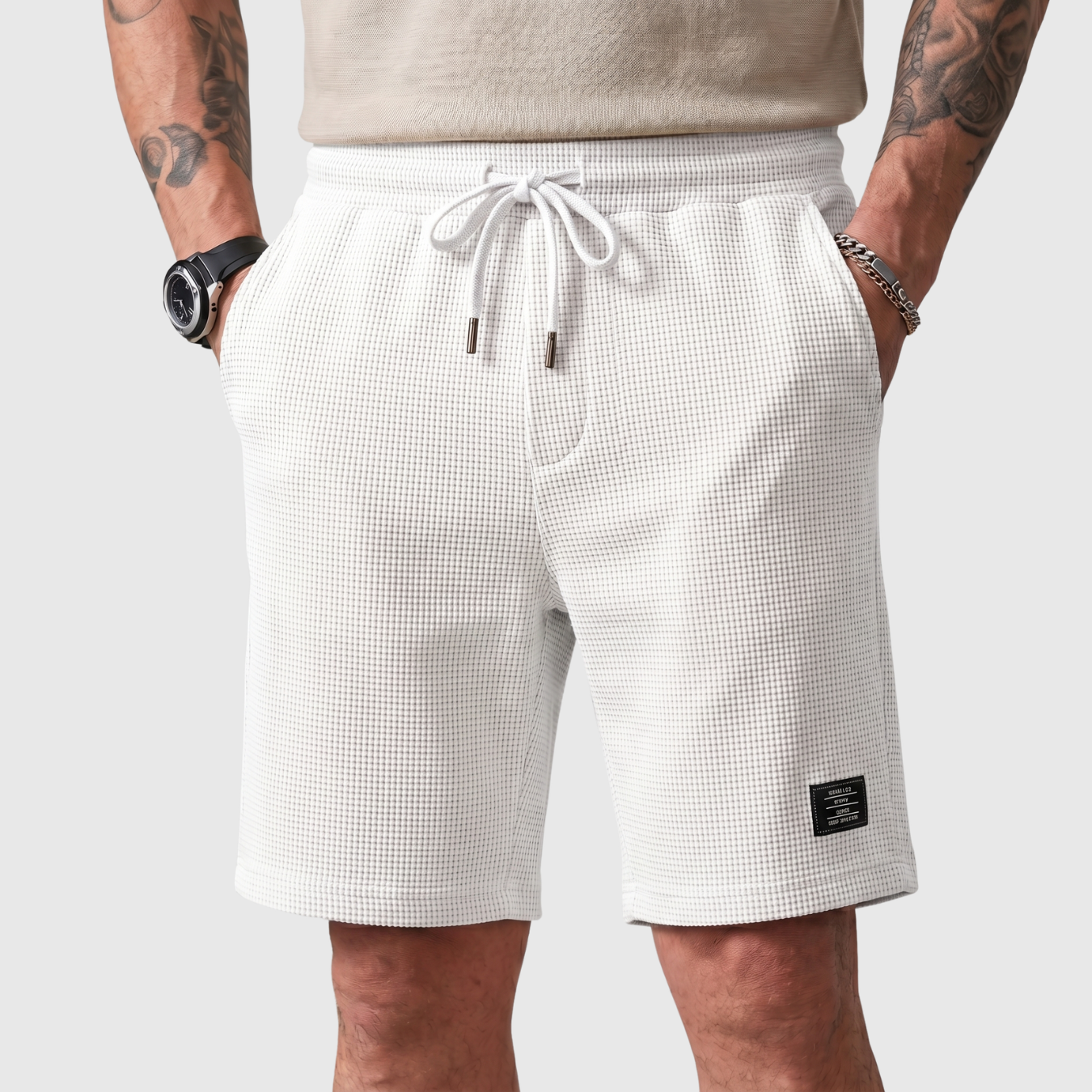 Short homme décontracté taille élastique à cordon coupe droite