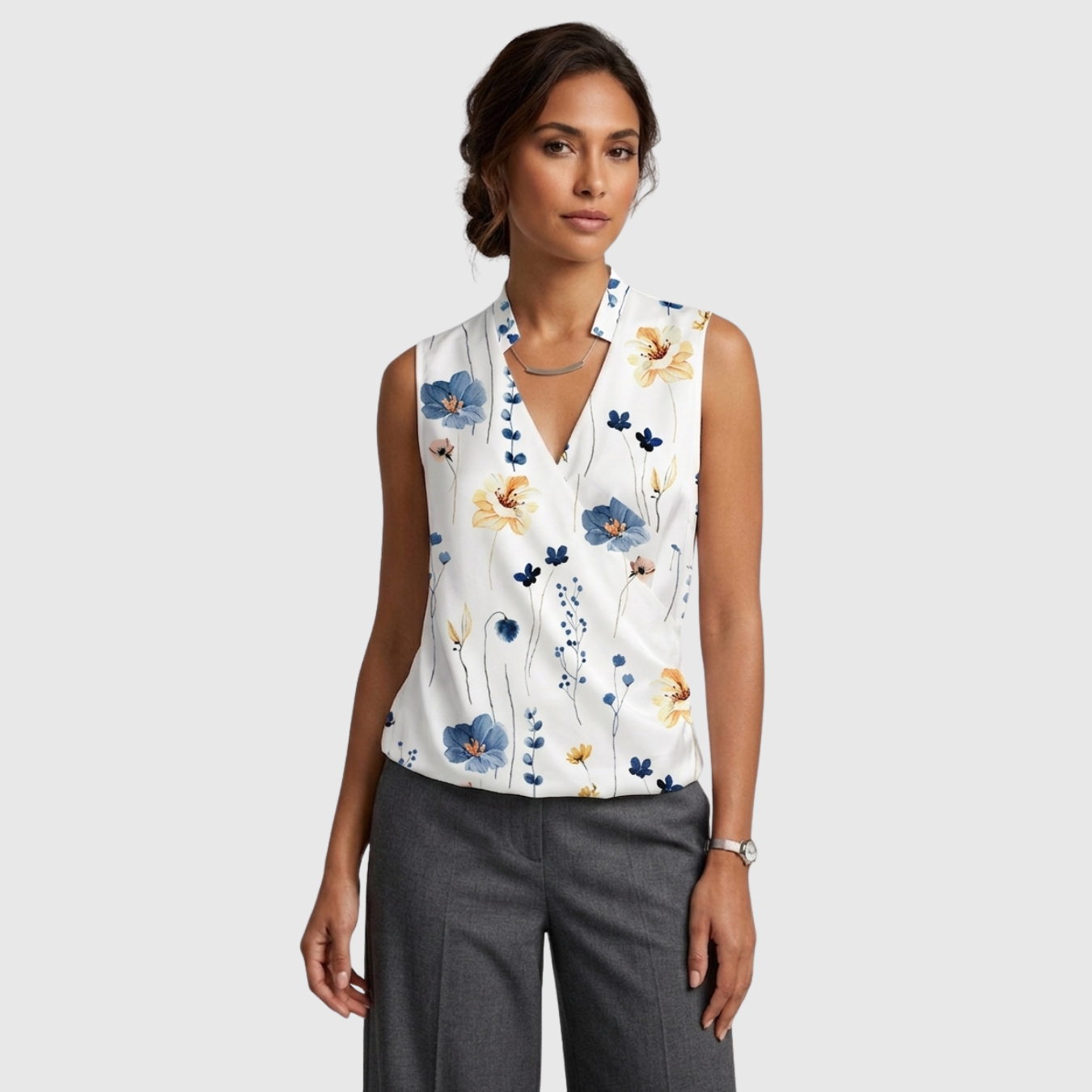 Blouse femme cache-cœur sans manches col V coupe fluide