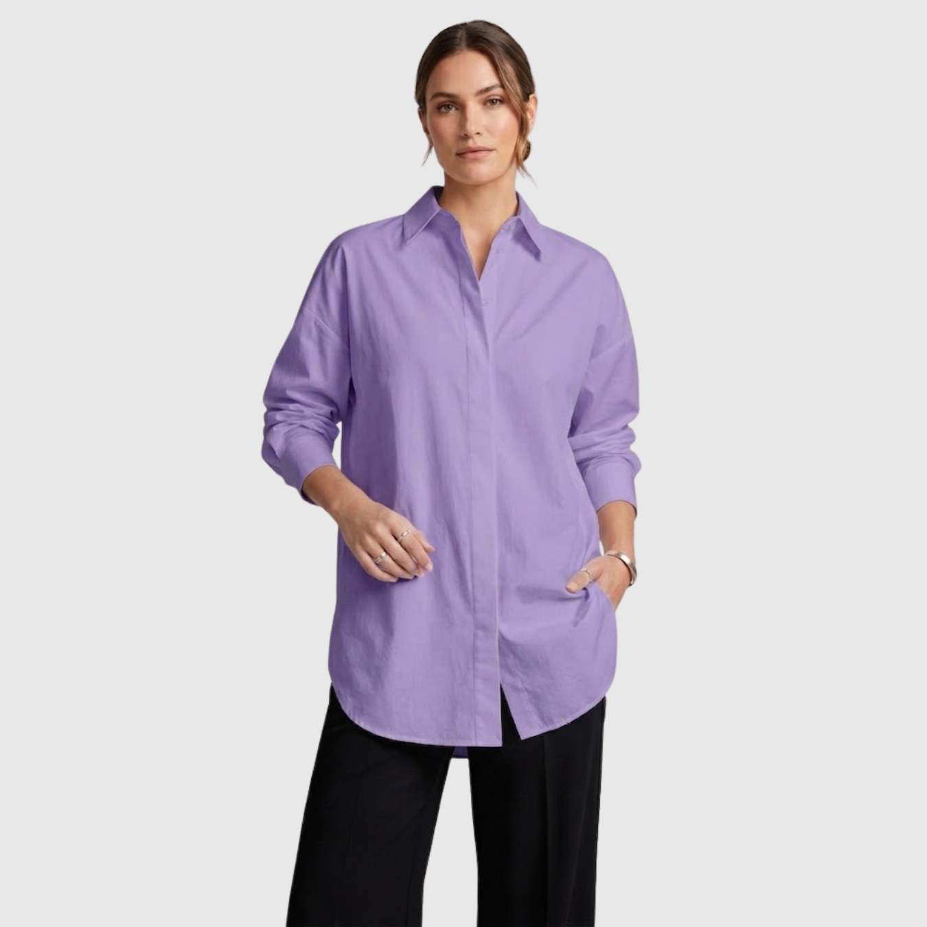 Chemise femme longue manches longues col chemise coupe ample boutonnée