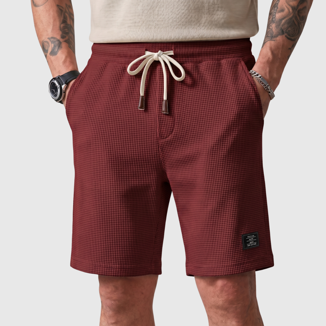 Short homme décontracté taille élastique à cordon coupe droite