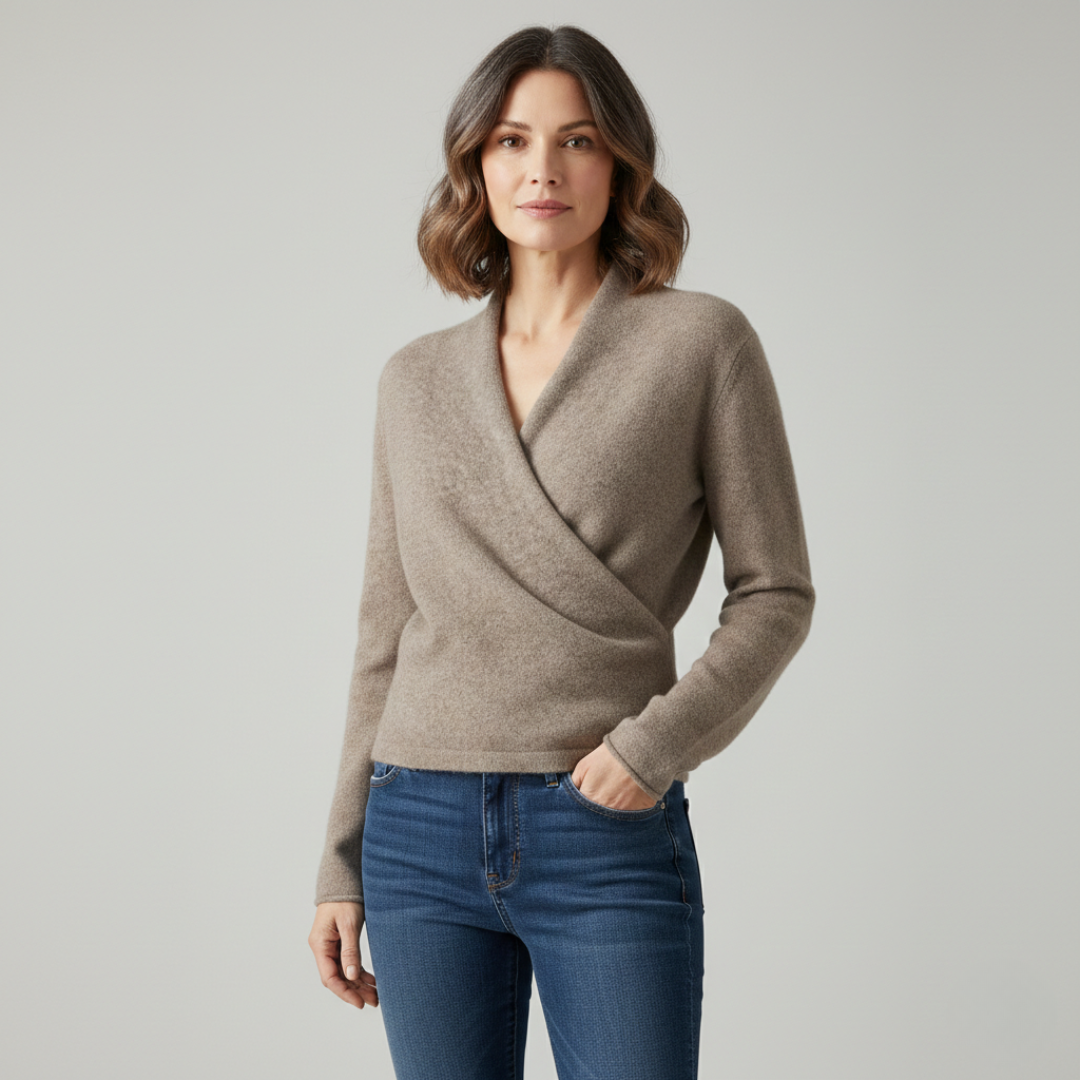 Pull croisé effet cache-cœur en mélange de laine