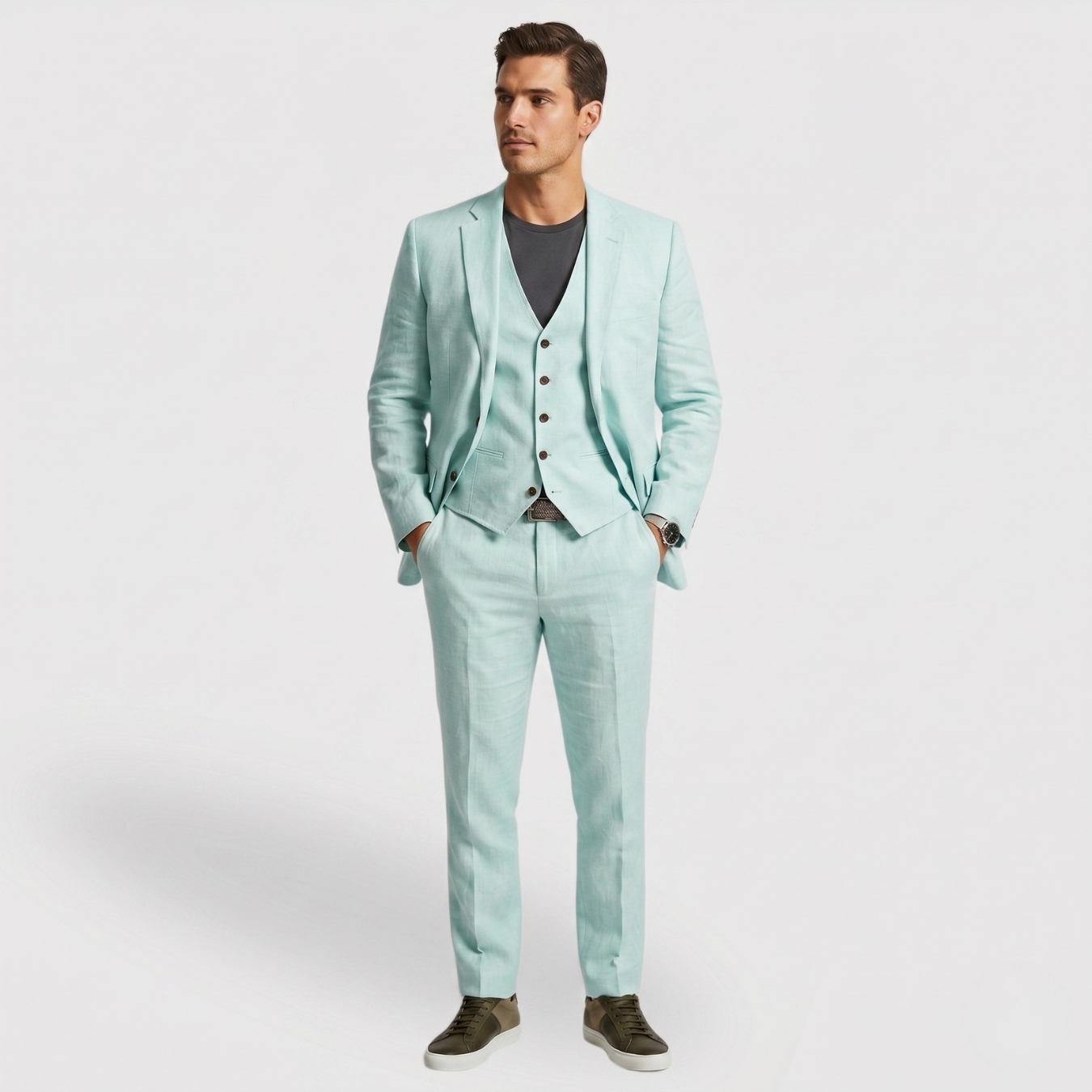 Costume homme trois pièces coupe ajustée veste gilet pantalon
