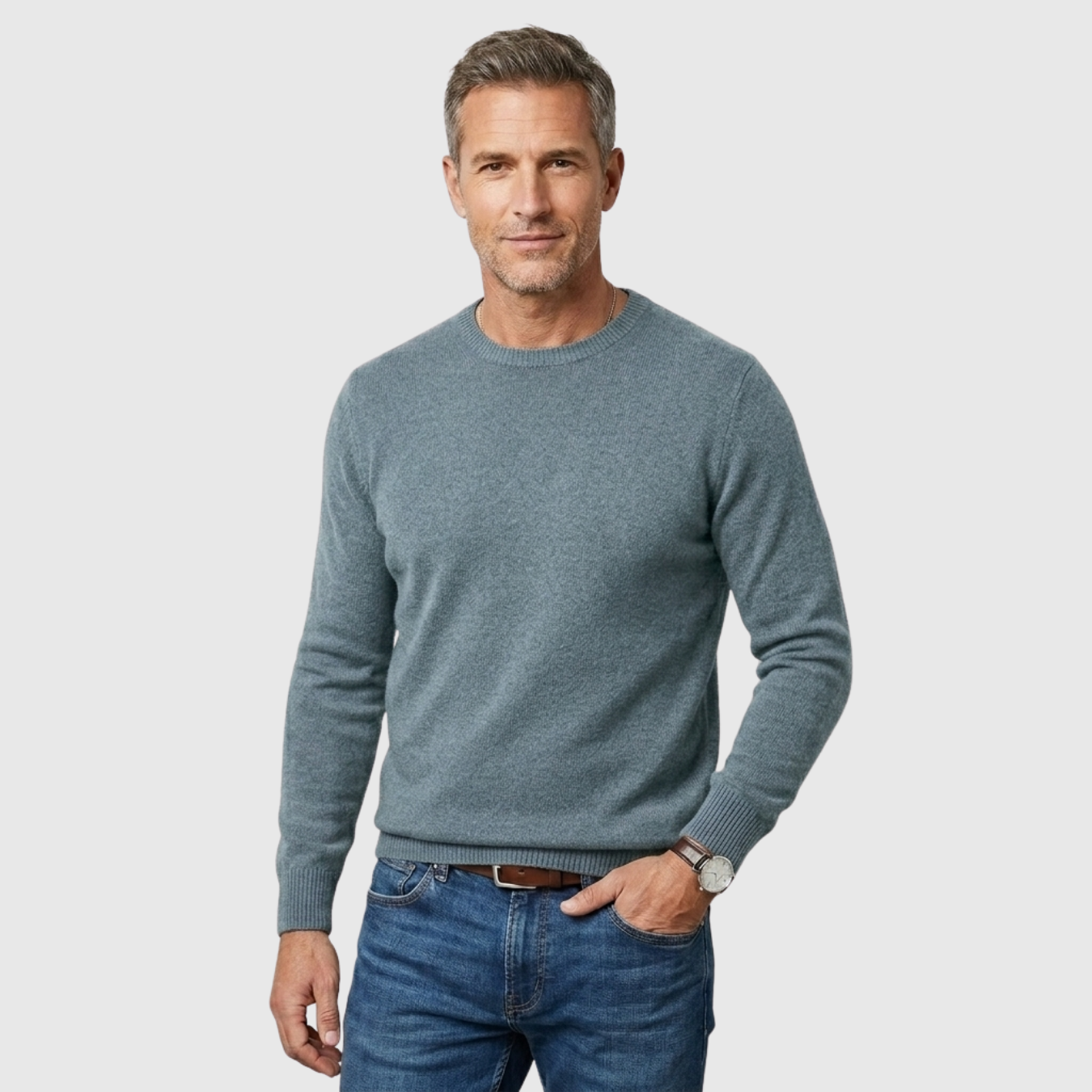 Pull homme laine col rond manches longues coupe décontractée