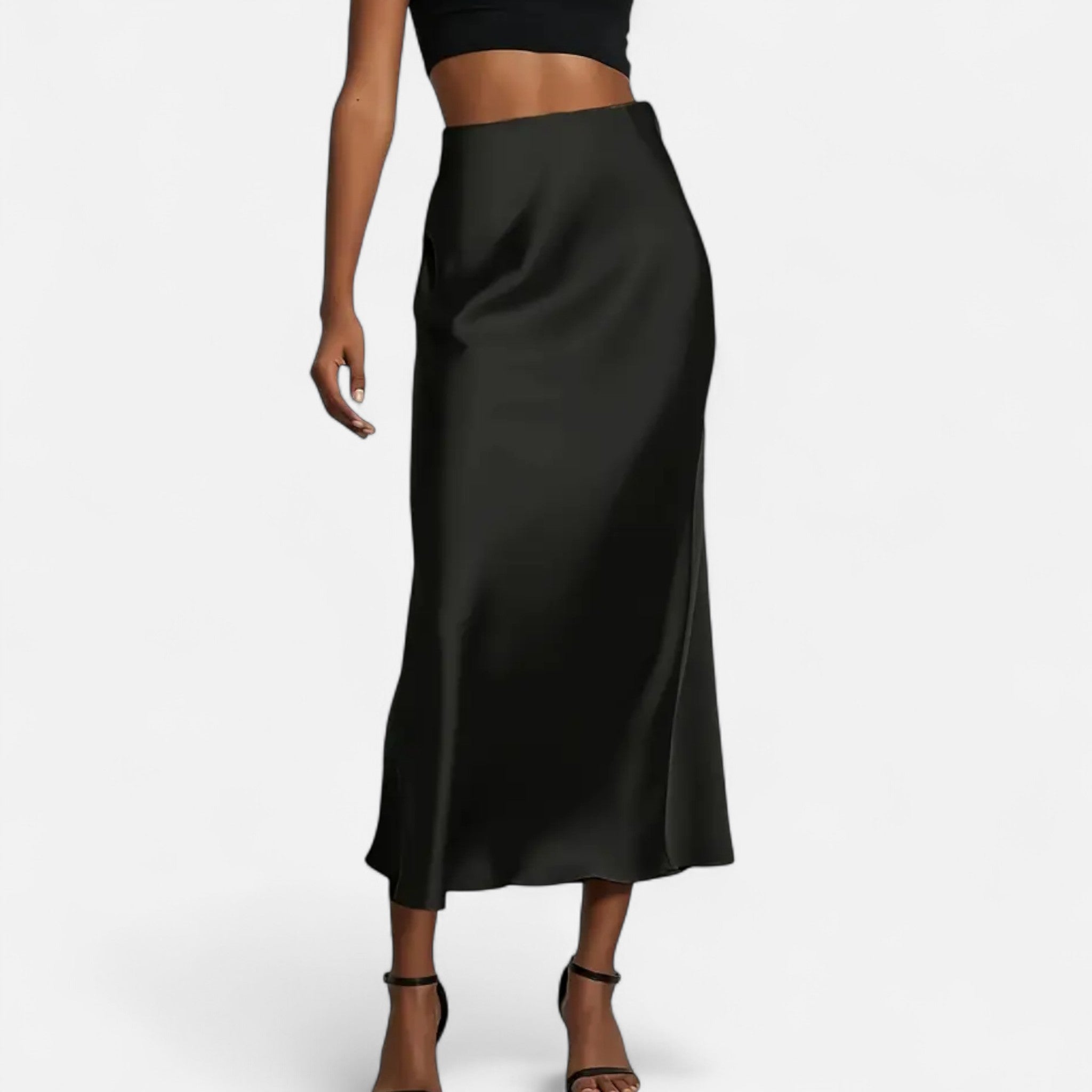 Jupe satin femme taille haute midi élégante