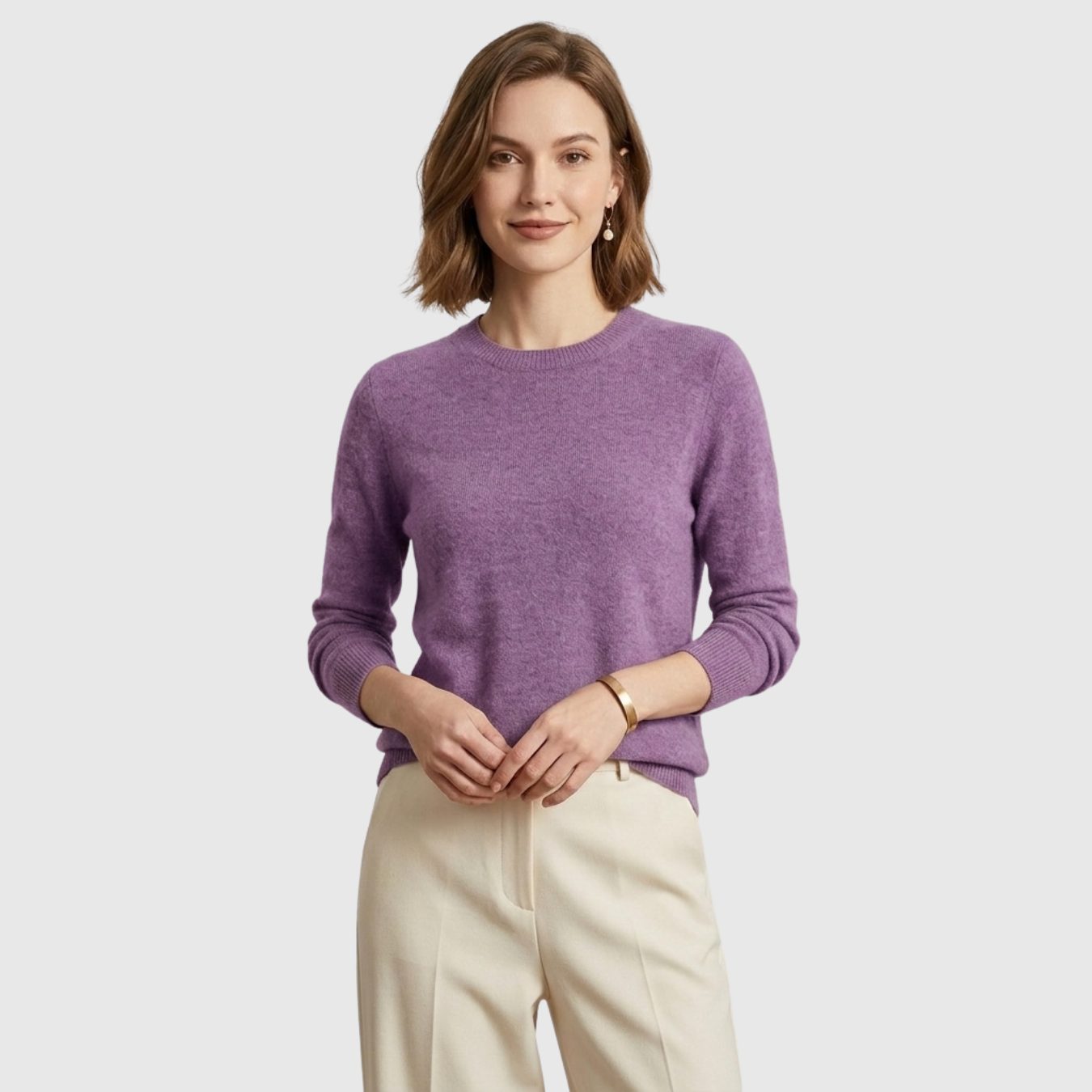 Pull femme cachemire col rond manches longues coupe droite