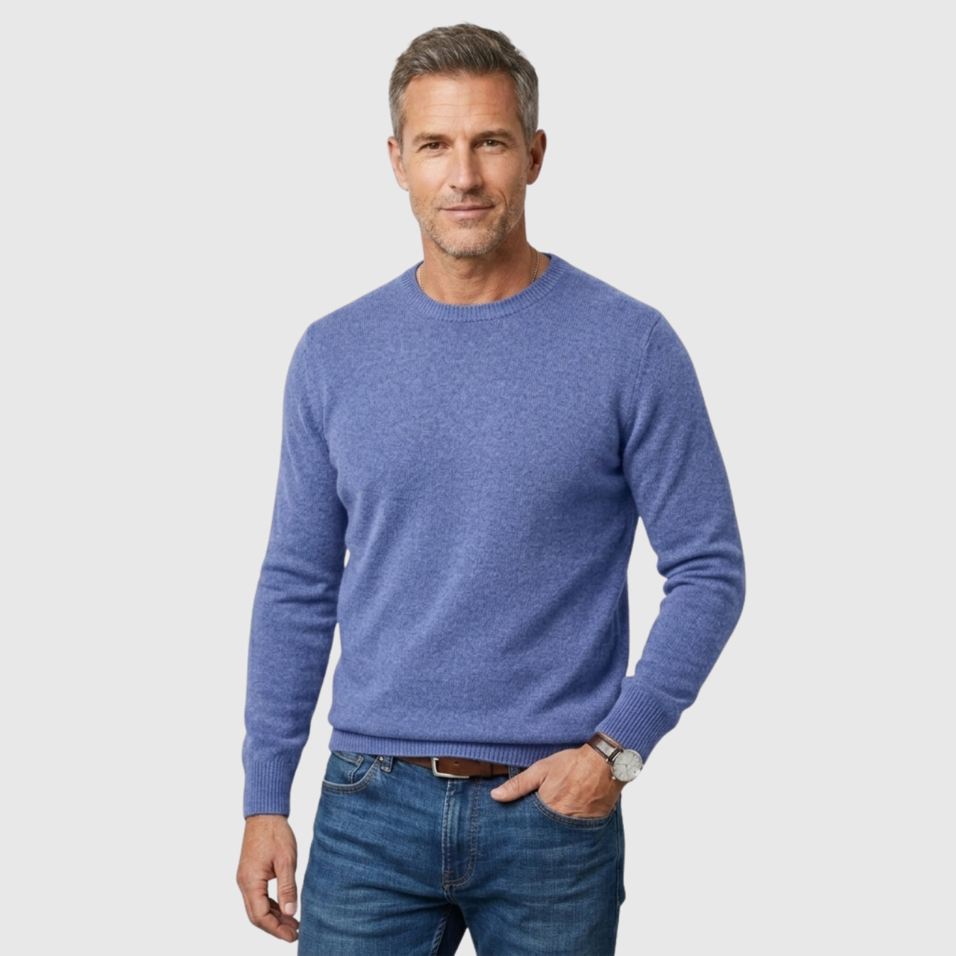 Pull homme laine col rond manches longues coupe décontractée