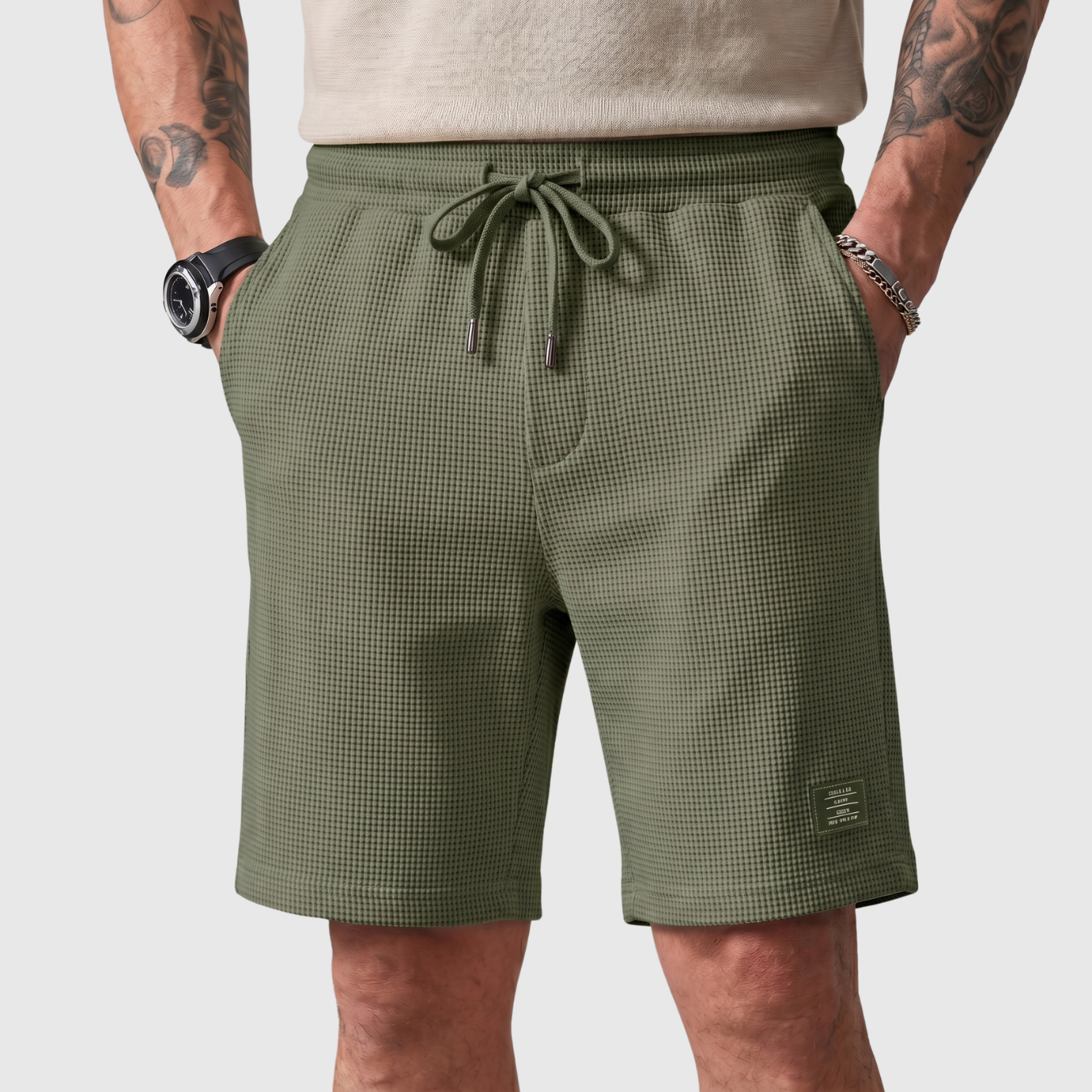 Short homme décontracté taille élastique à cordon coupe droite