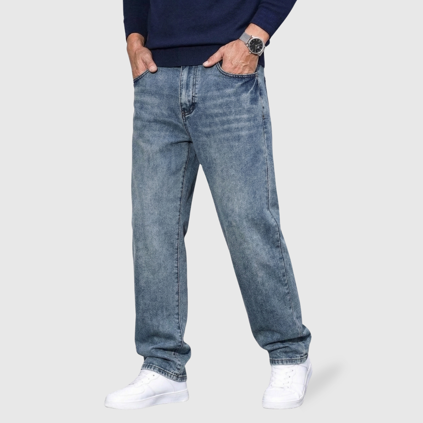 Jean baggy homme coupe large denim taille haute pantalon streetwear