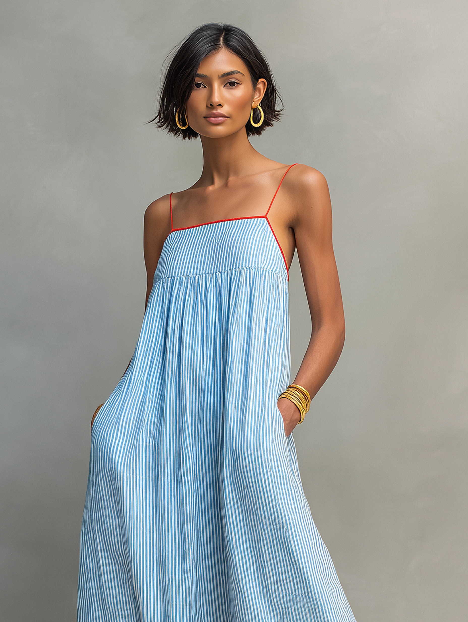 Robe maxi femme rayée minimaliste bretelles spaghetti
