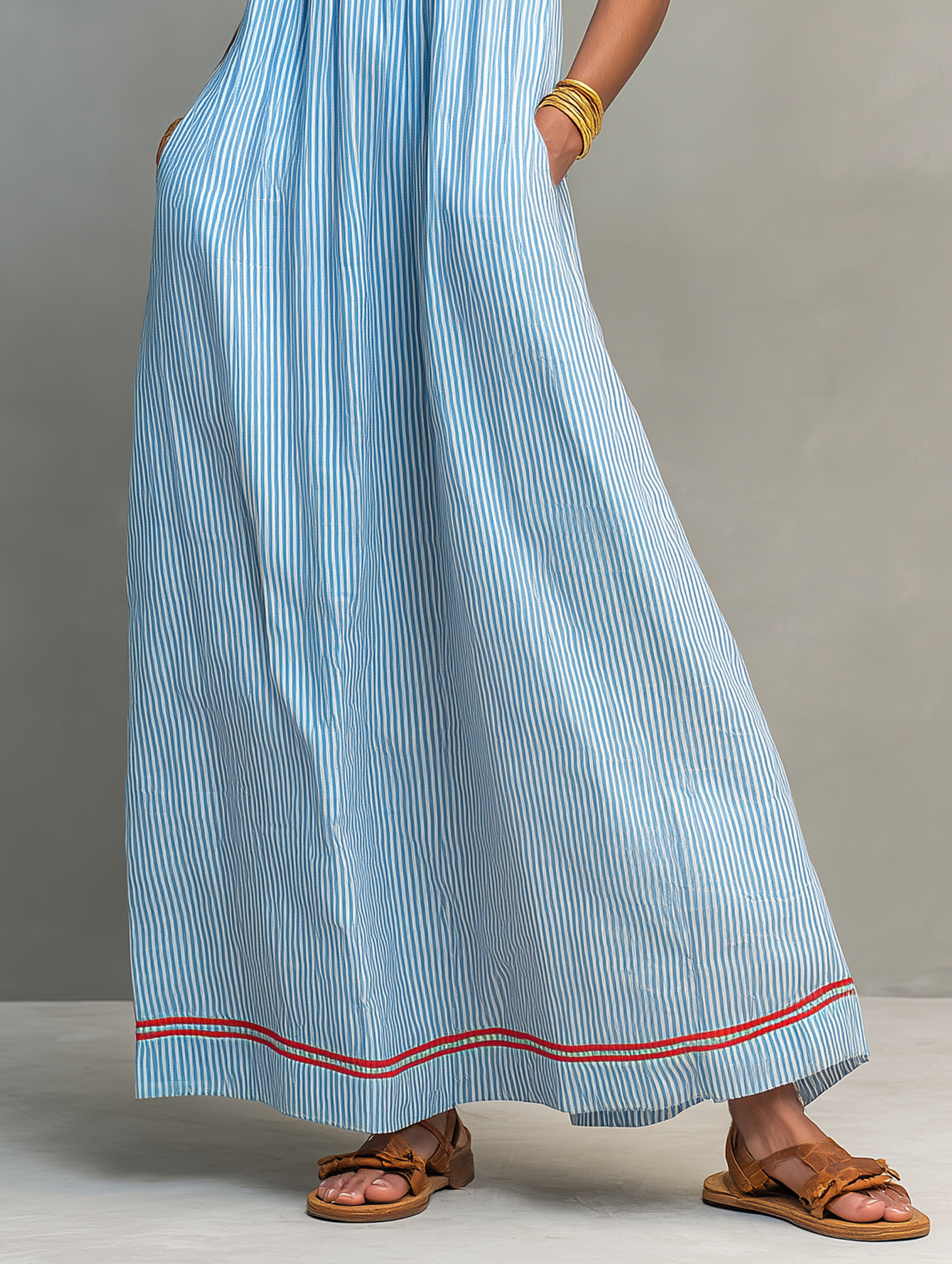 Robe maxi femme rayée minimaliste bretelles spaghetti
