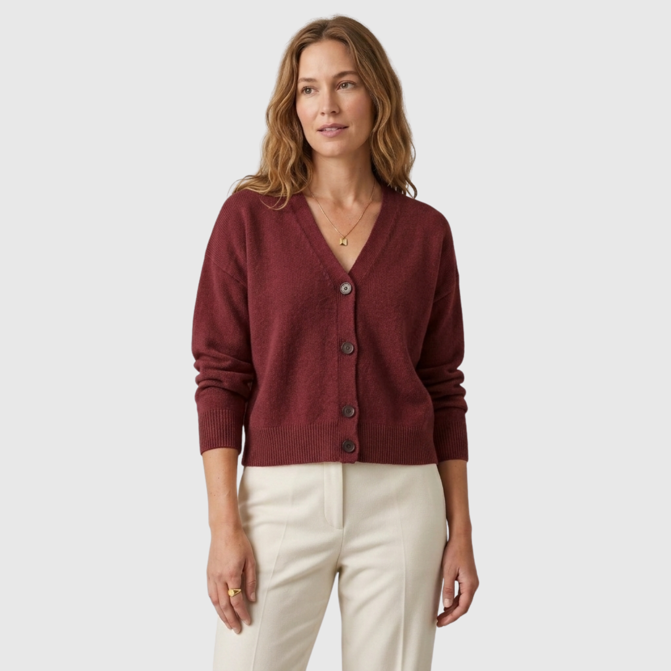 Gilet femme col V boutonné manches longues coupe décontractée