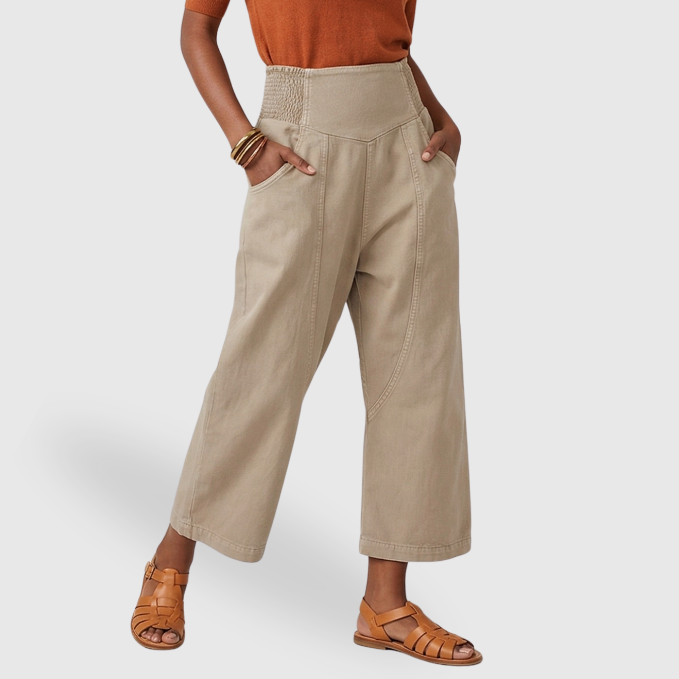 Pantalon large femme taille haute coupe ample jambe large tissu fluide