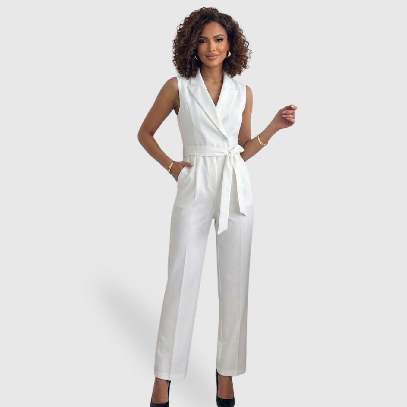 Combinaison femme élégante pantalon taille haute sans manches coupe fluide