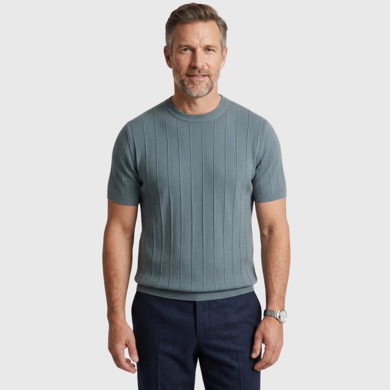 T-shirt homme maille côtelée col rond manches courtes coupe ajustée