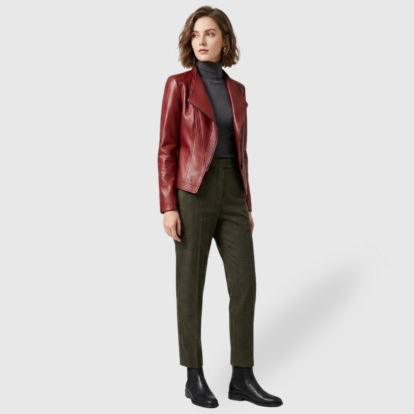 Veste femme simili cuir fermeture zippée coupe ajustée col large