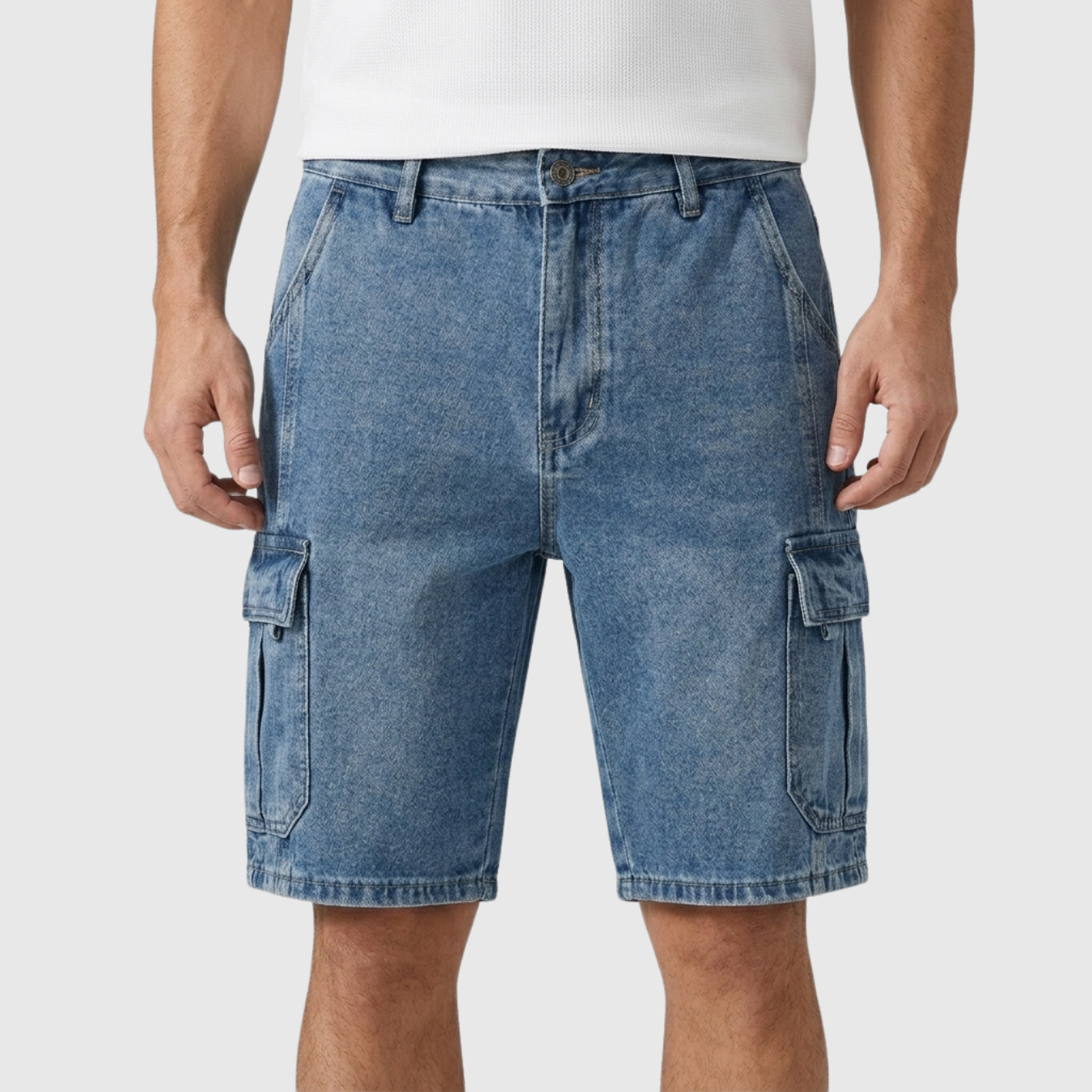 Short cargo homme denim coupe décontractée multi-poches