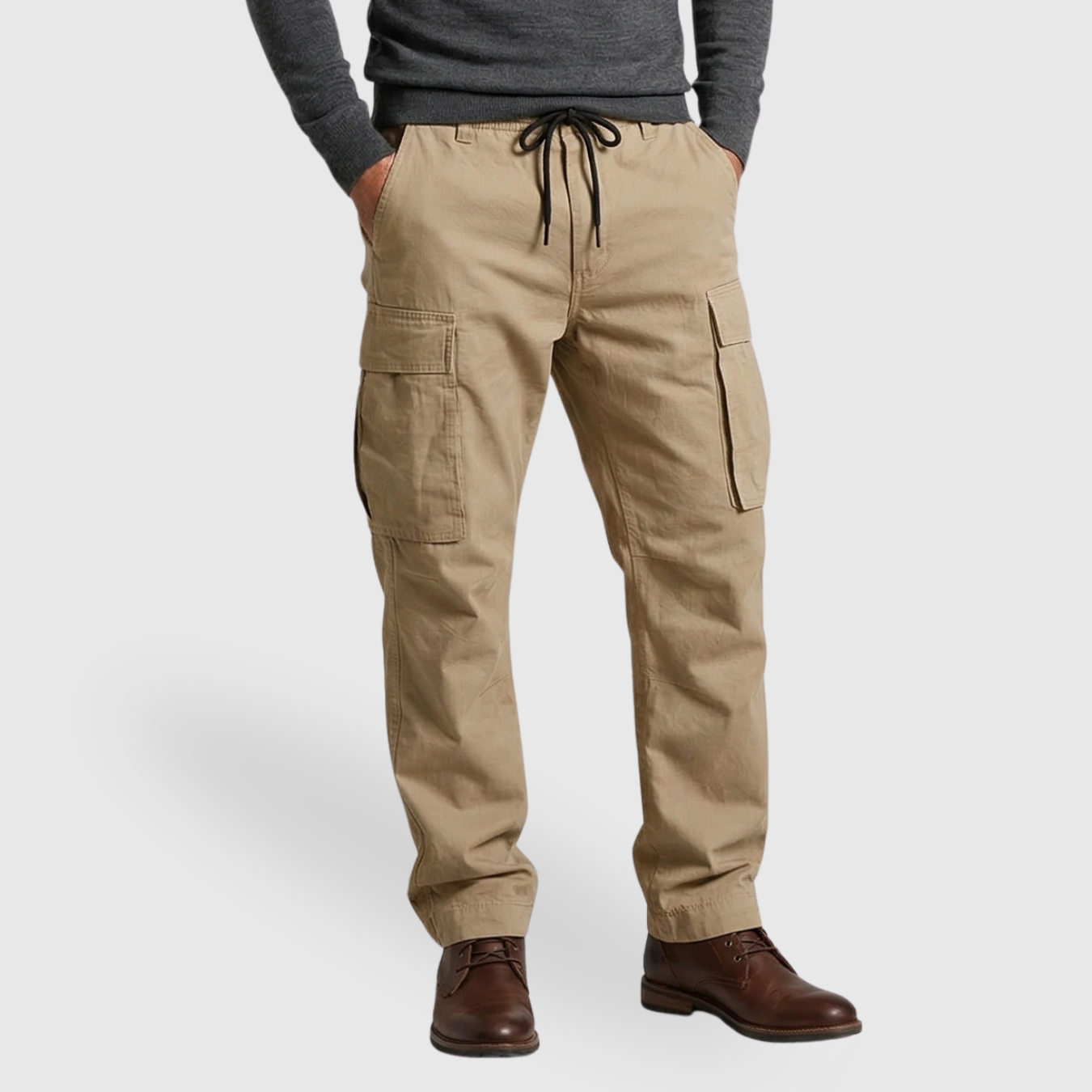 Pantalon cargo homme coton coupe ample taille élastique cordon de serrage