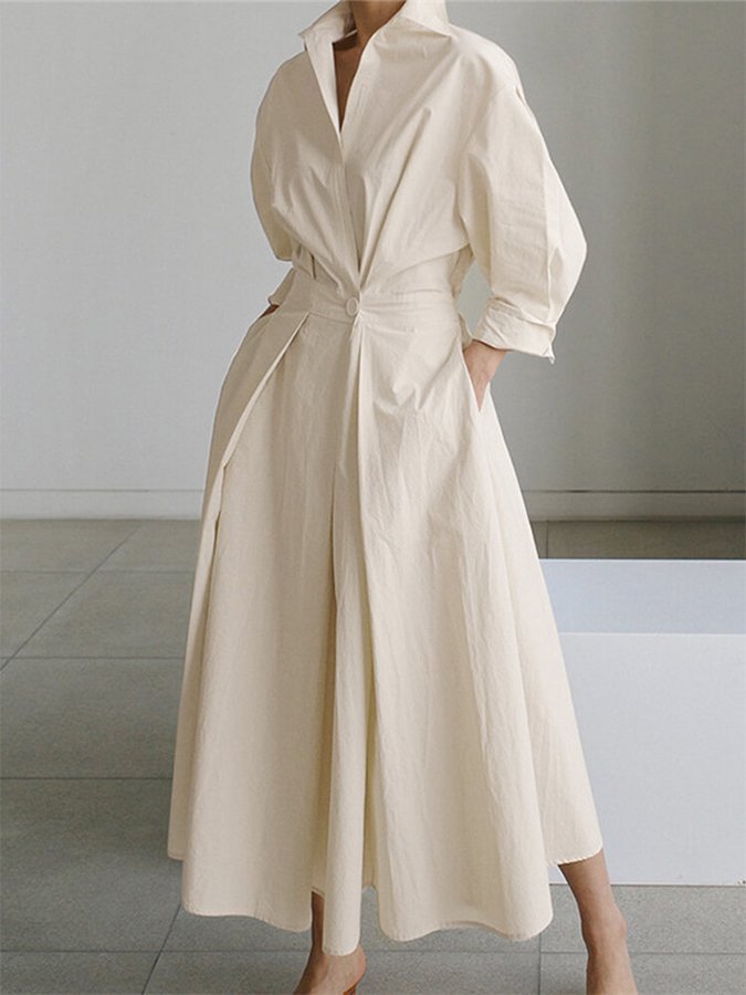 Robe Chemise Longue Femme Ceinturée Col Événement Élégant