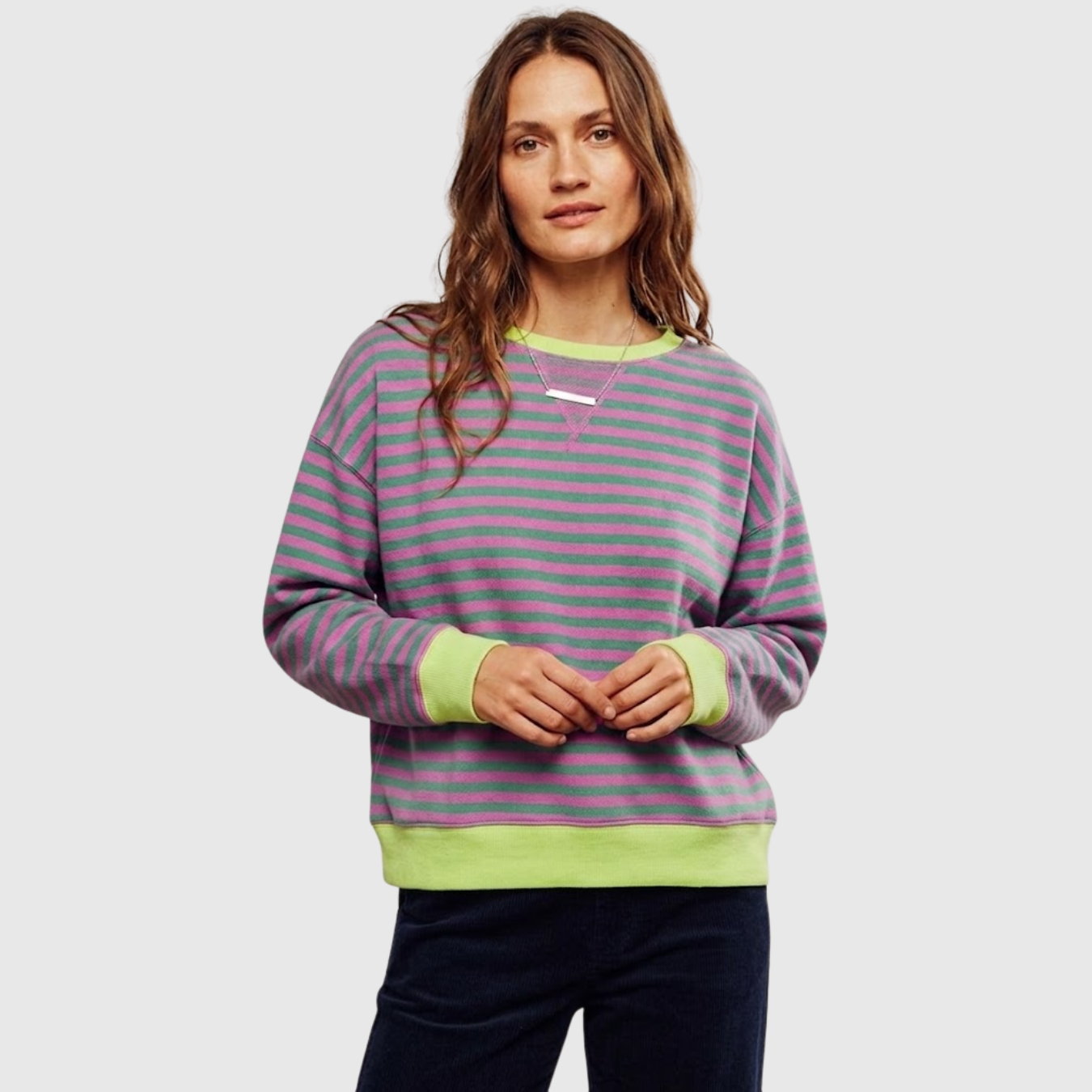 Sweat oversize femme rayé col rond manches longues coupe ample