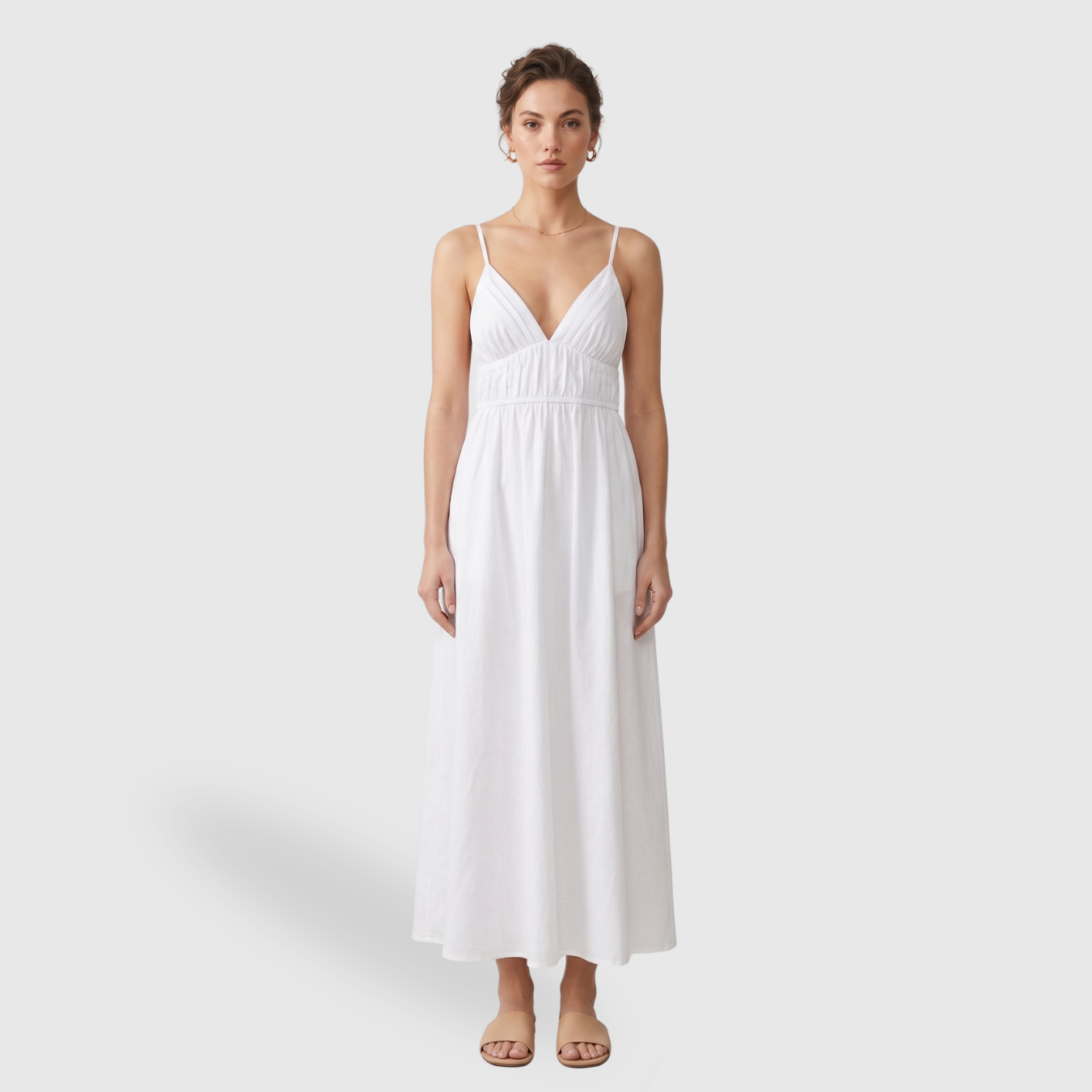 Robe longue dos nu femme coton bretelles fines coupe fluide