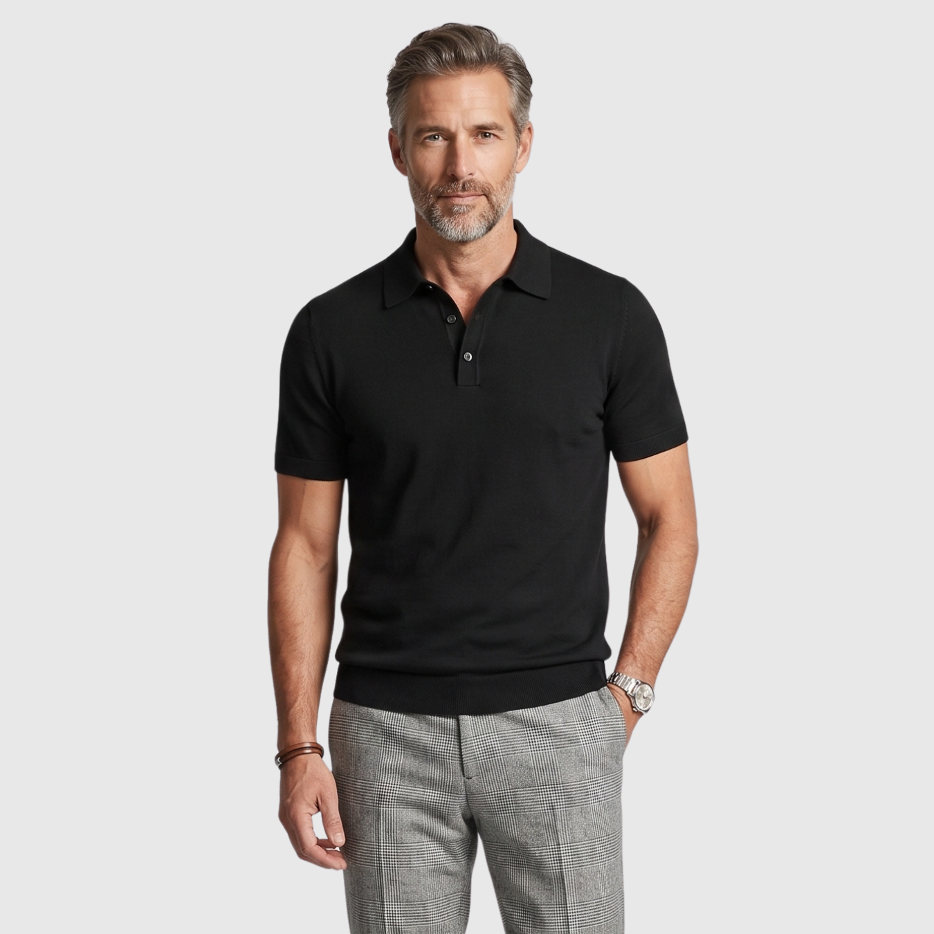 Polo homme maille laine mérinos manches courtes col boutonné