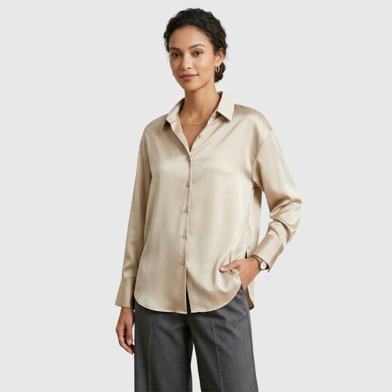 Chemise femme soie manches longues col chemise fermeture boutonnée