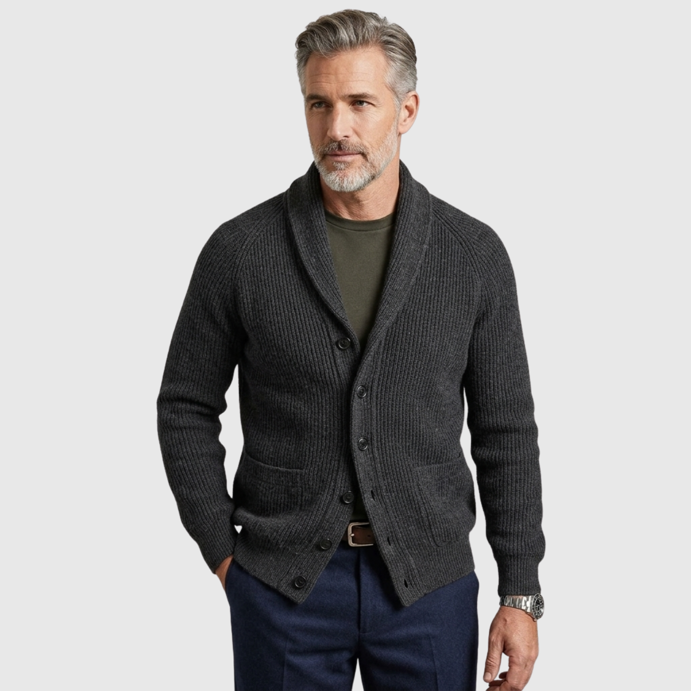 Gilet homme laine col V boutonné manches longues coupe droite