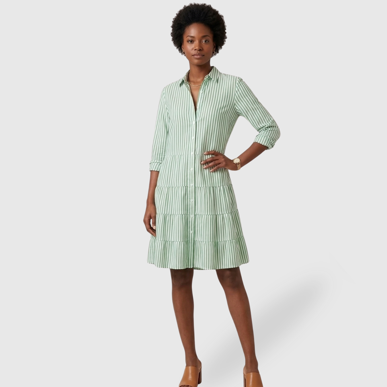 Robe chemise femme boutonnée mini rayée manches longues