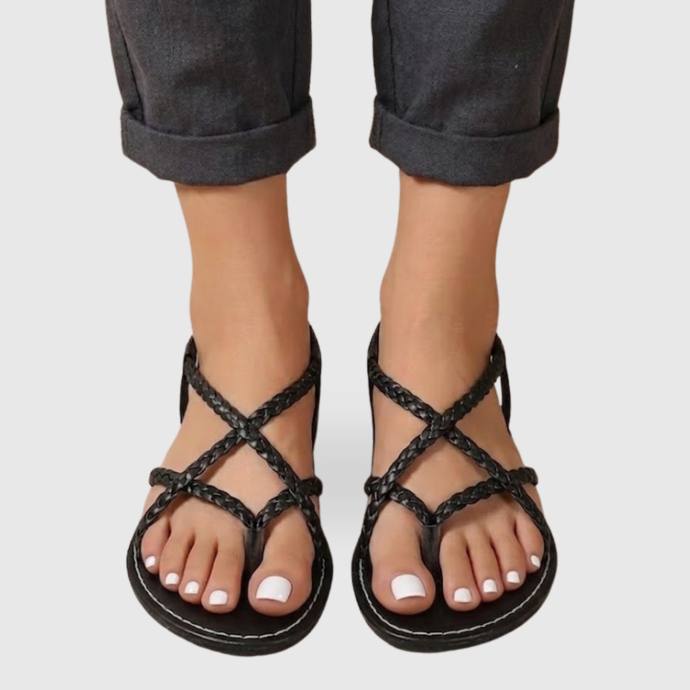 Sandales femme à brides tressées été semelle plate confortable