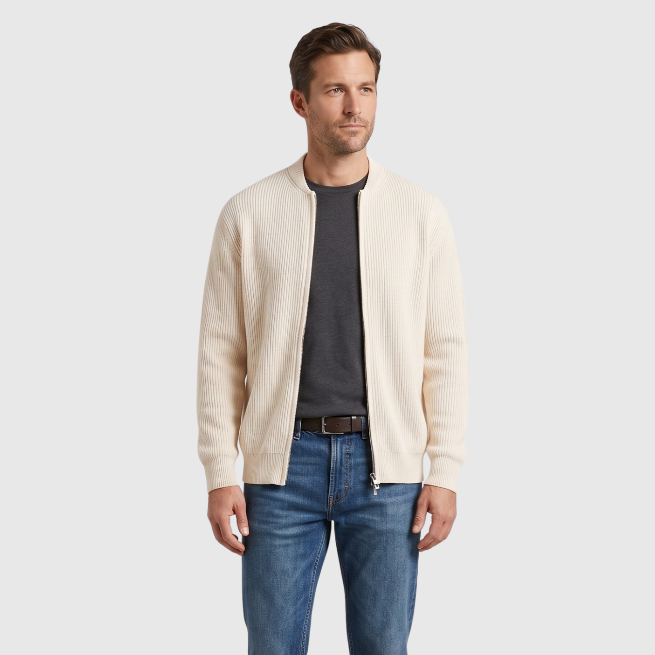Gilet homme 100% coton zippé maille côtelée