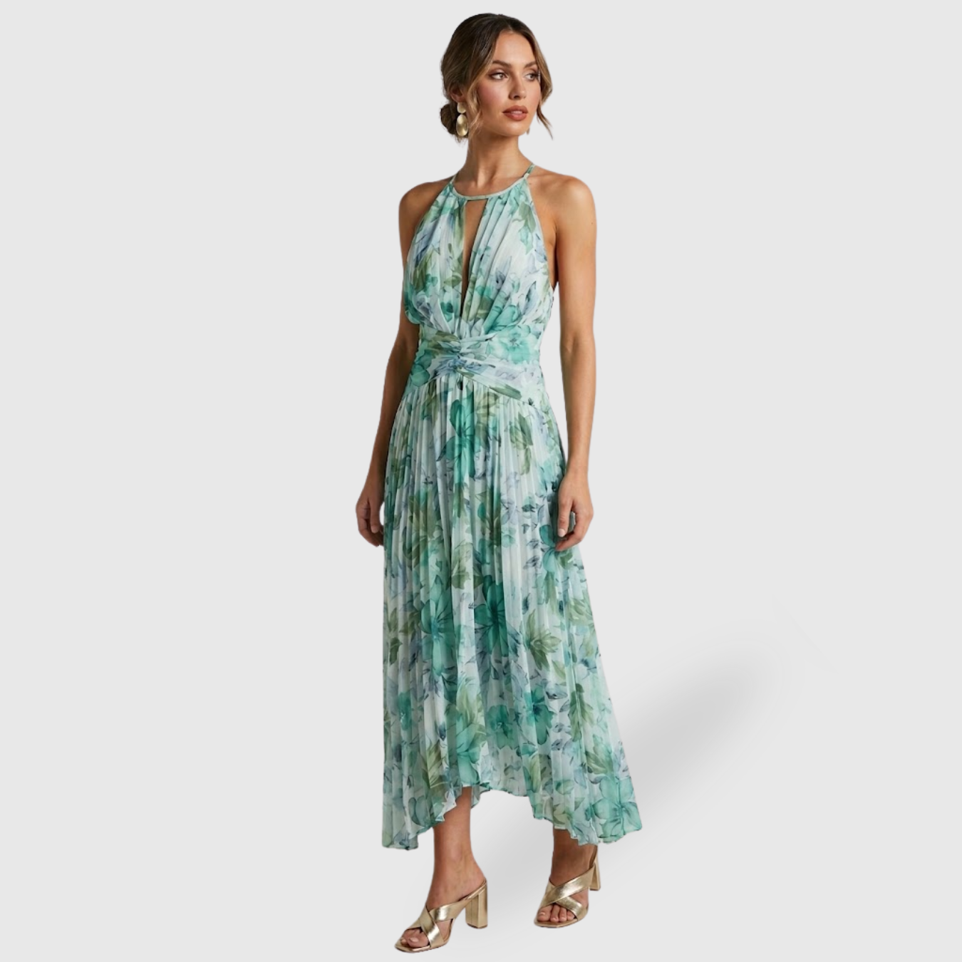 Robe midi femme dos nu col halter robe invitée mariage fluide