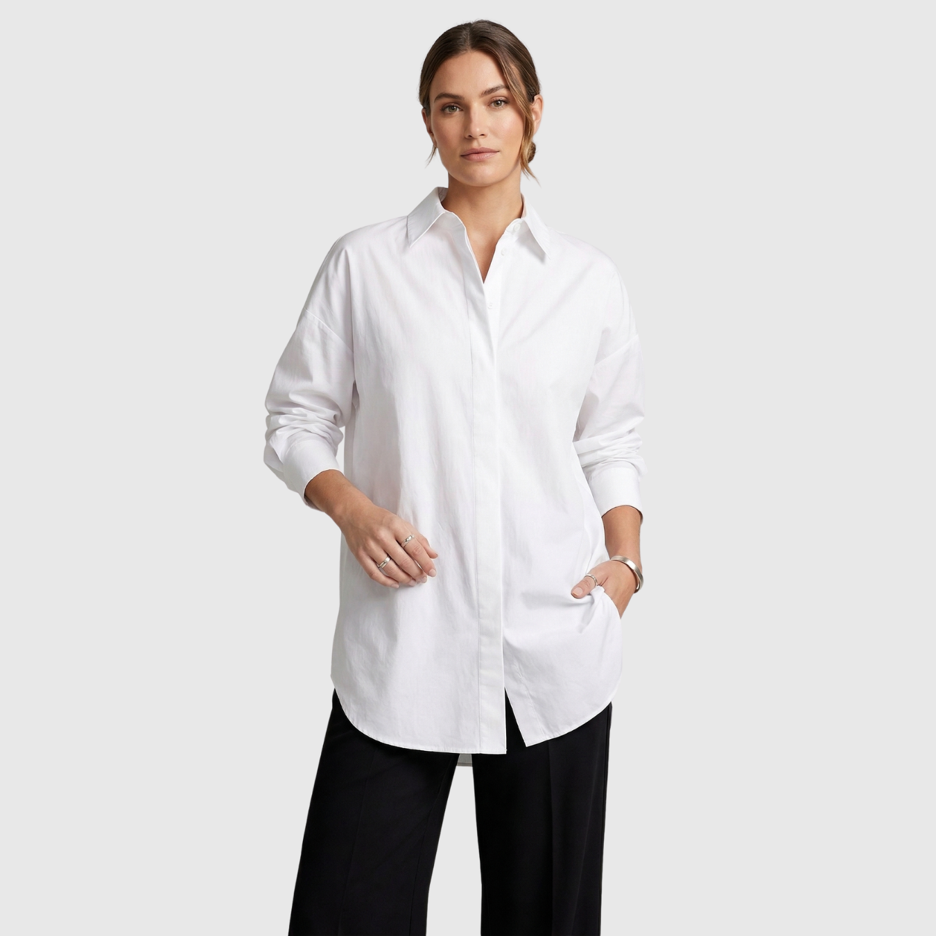 Chemise femme longue manches longues col chemise coupe ample boutonnée