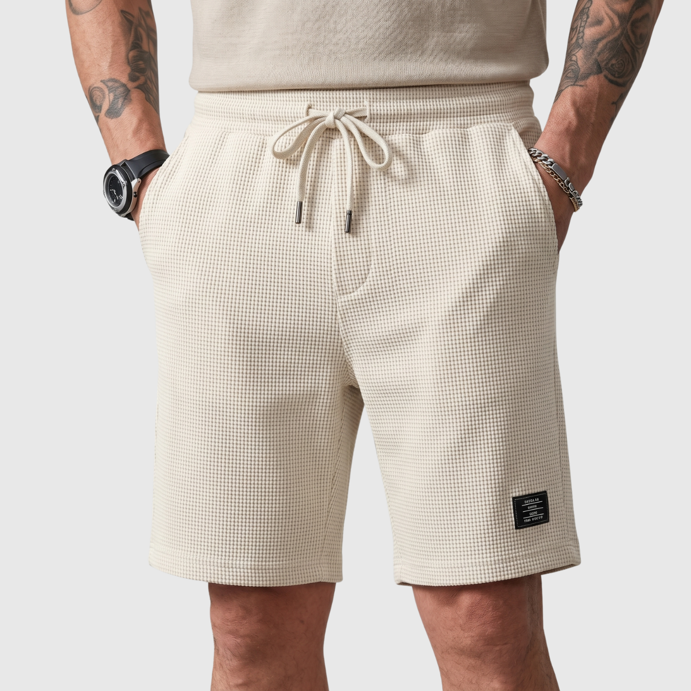 Short homme décontracté taille élastique à cordon coupe droite