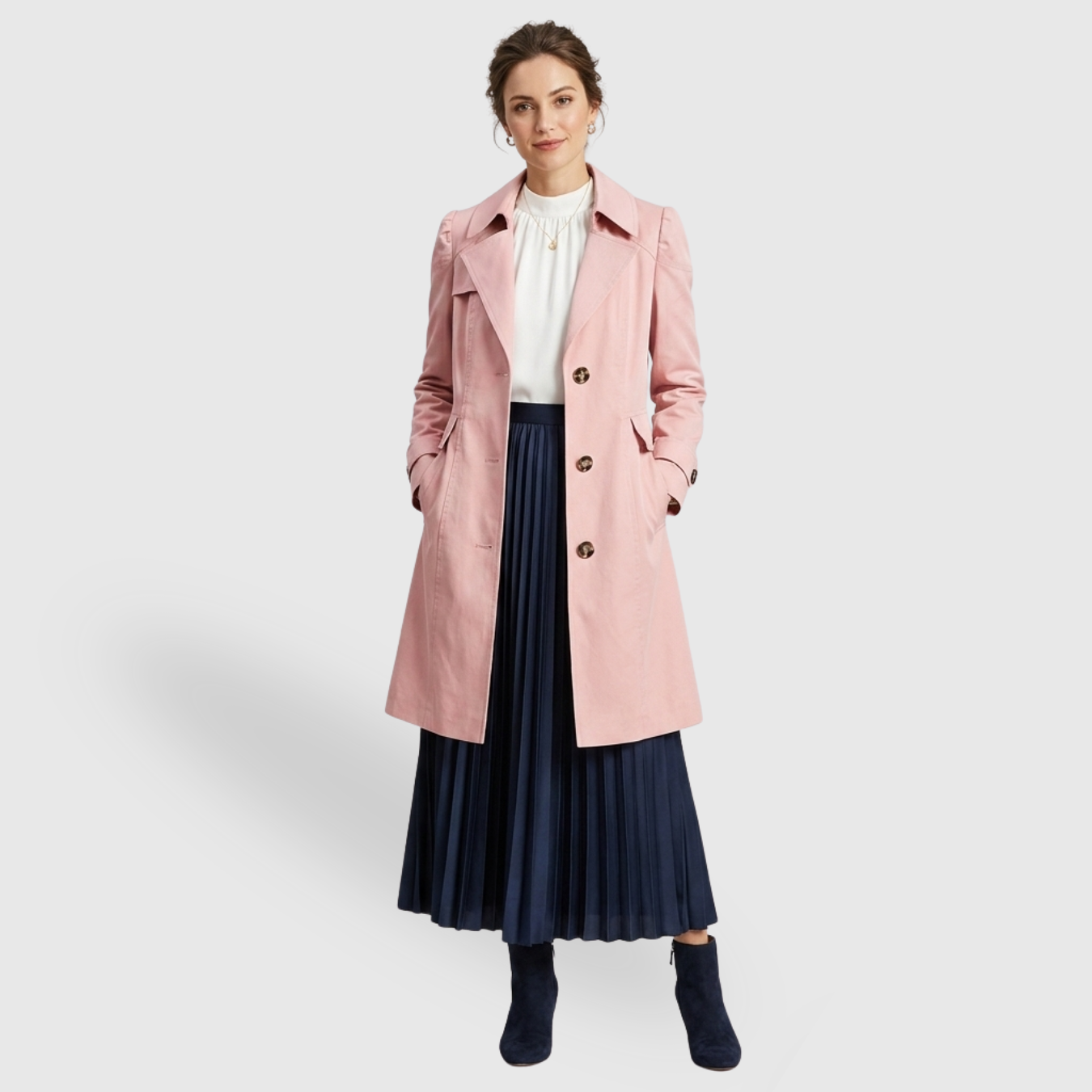 Trench femme ceinturé mi-long à boutons coupe ajustée