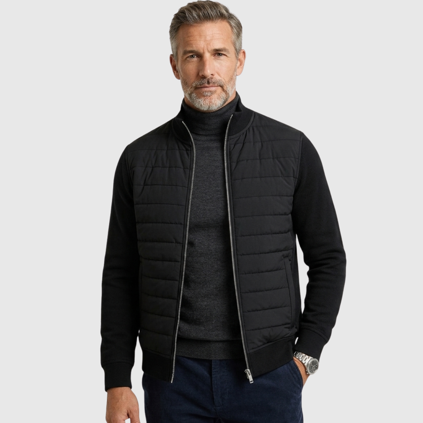Veste homme matelassée hybride manches maille fermeture zippée