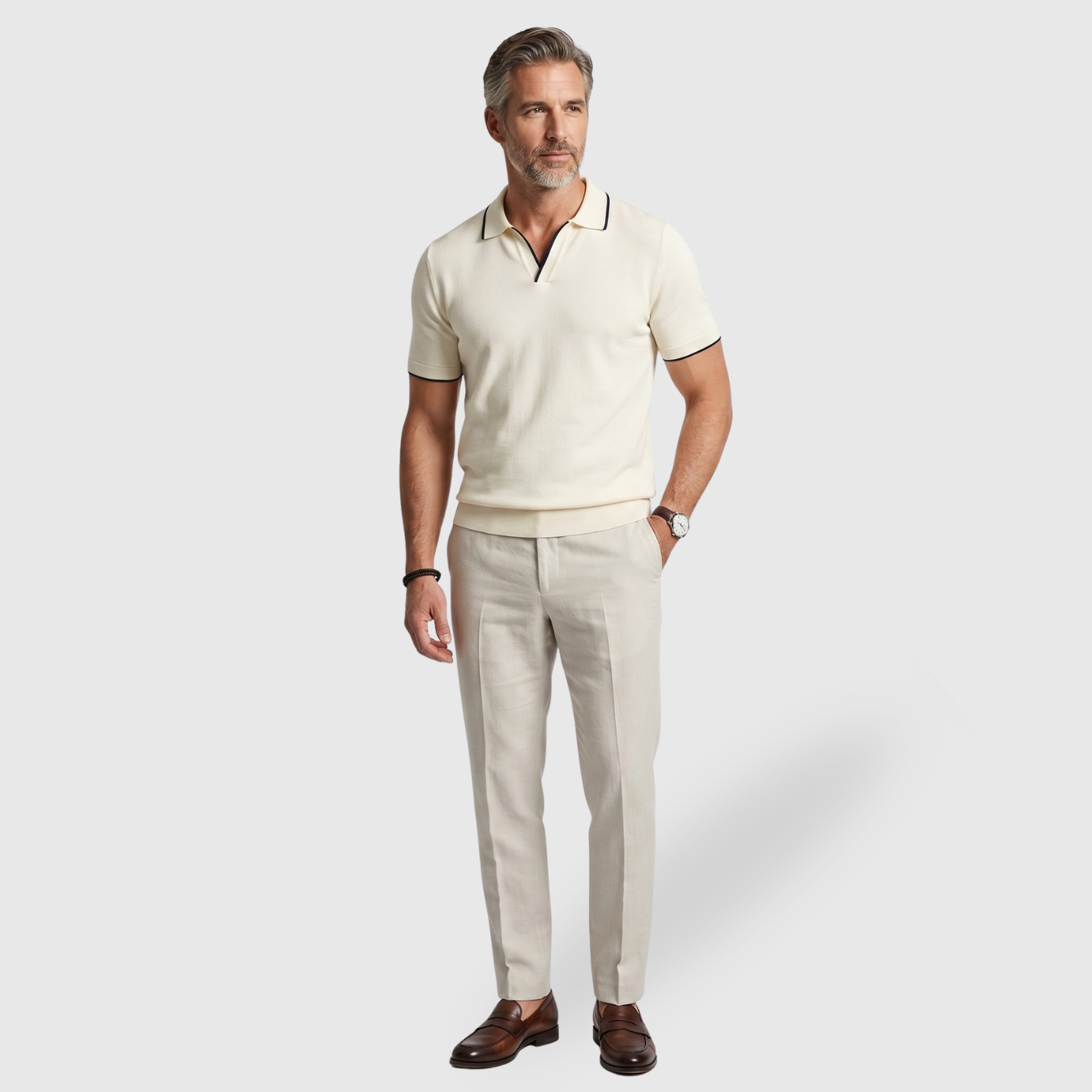 Polo homme manches courtes coupe ajustée col ouvert finition contrastée