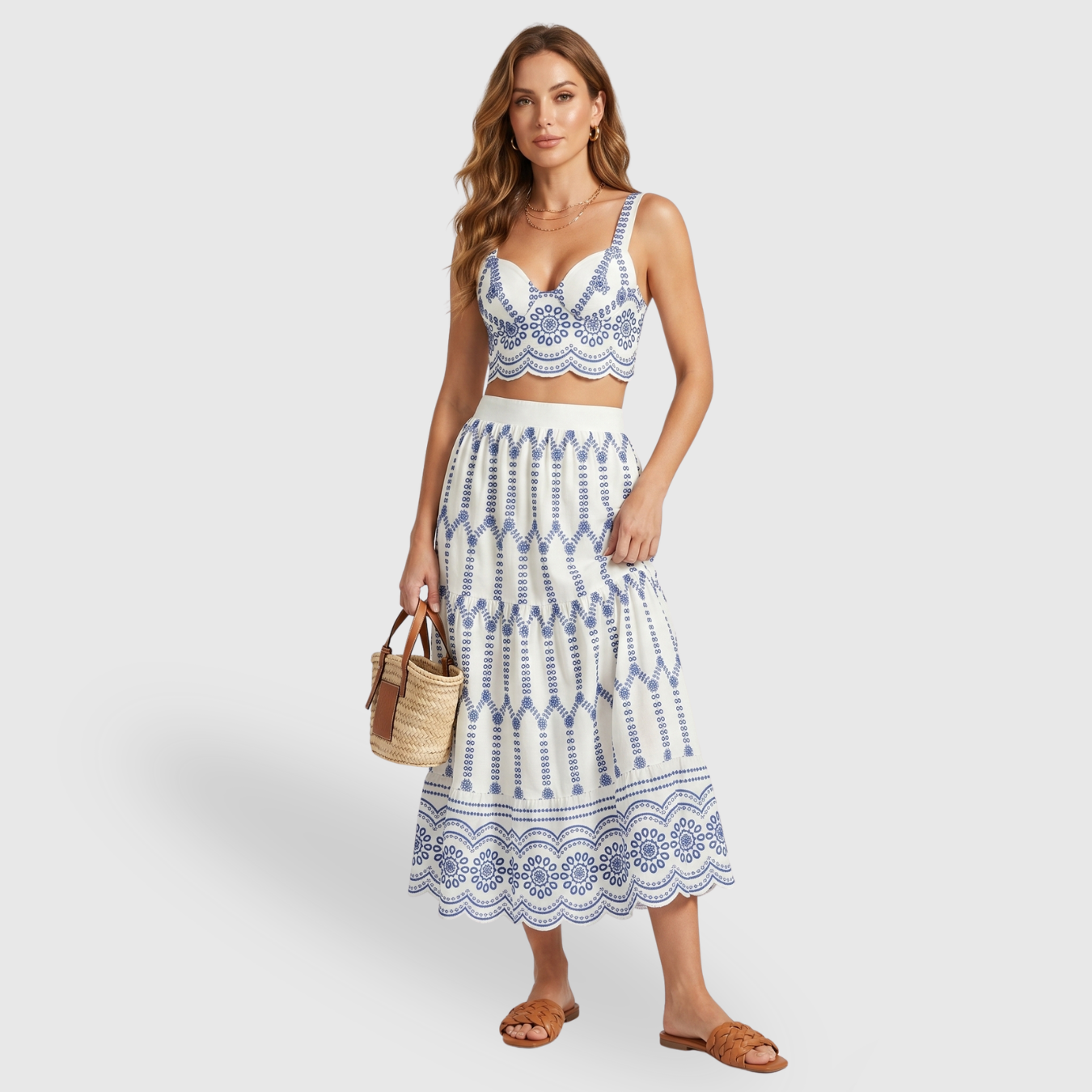 Ensemble femme jupe longue imprimée et top sans manches à nouer