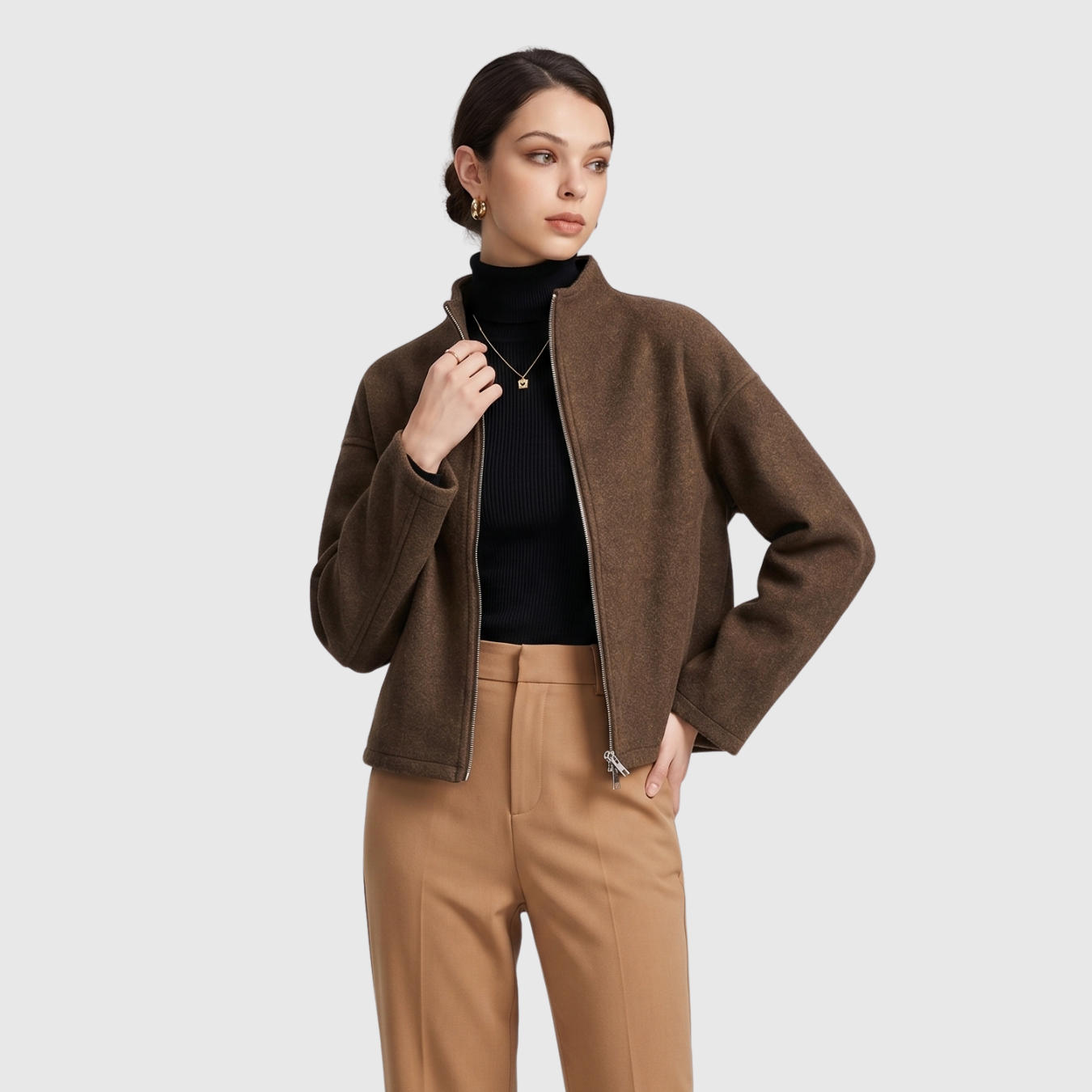 Manteau court femme col montant fermeture zippée