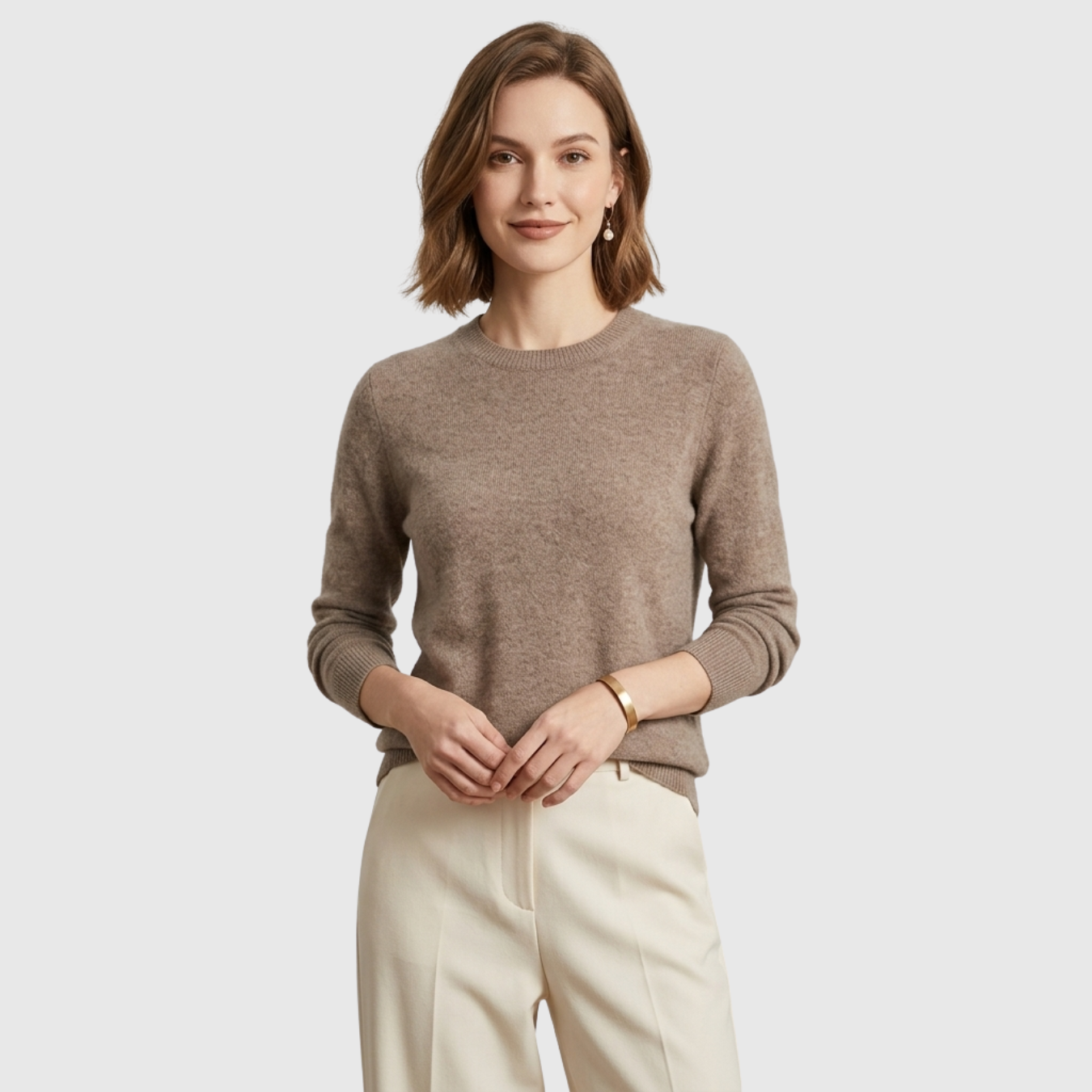 Pull femme cachemire col rond manches longues coupe droite